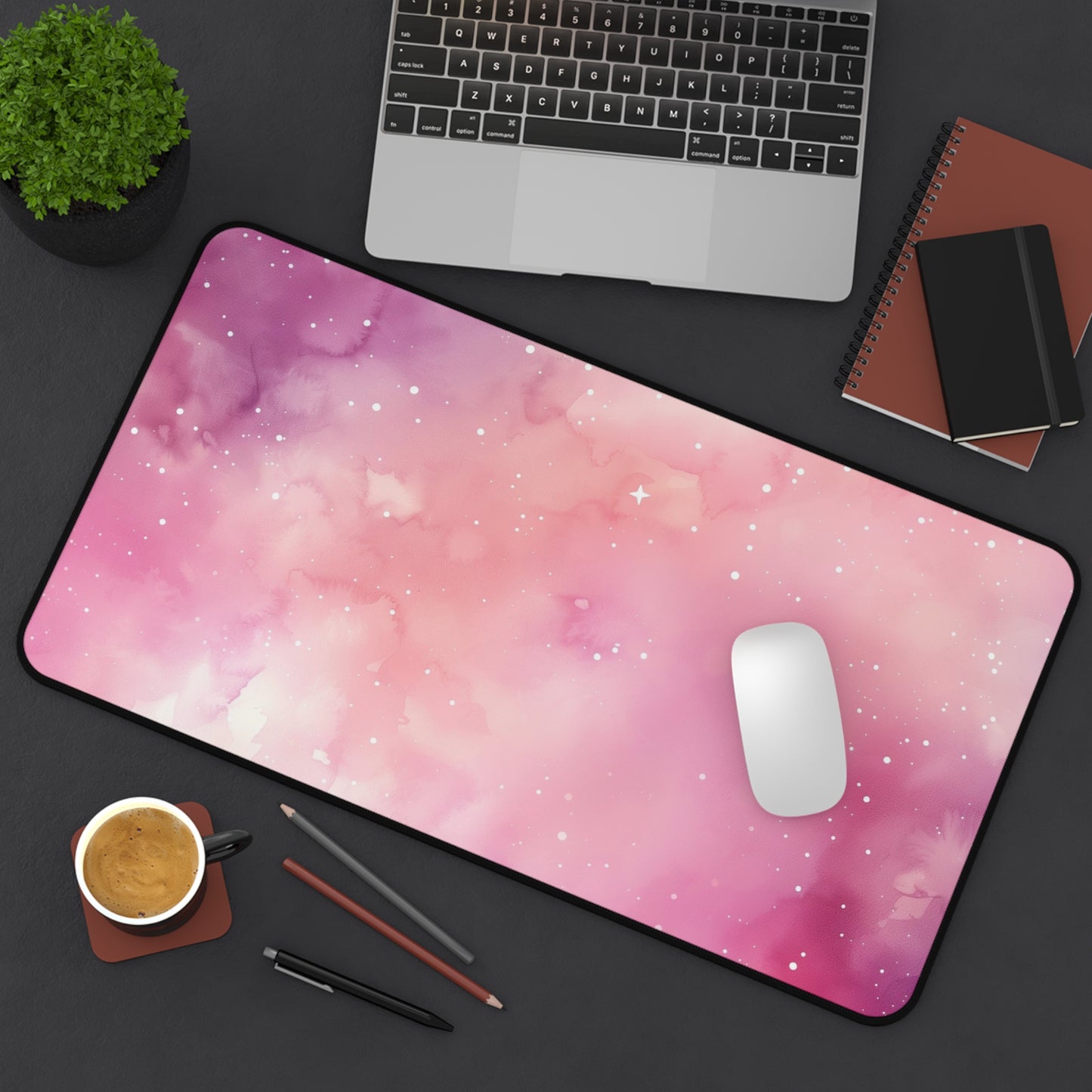 Pink Nebula Computer Desk Mat | Cosmic Pastel Mouse Pad | Anti-Slip Neoprene Desk Mat for Home Office | 3 Sizes Available