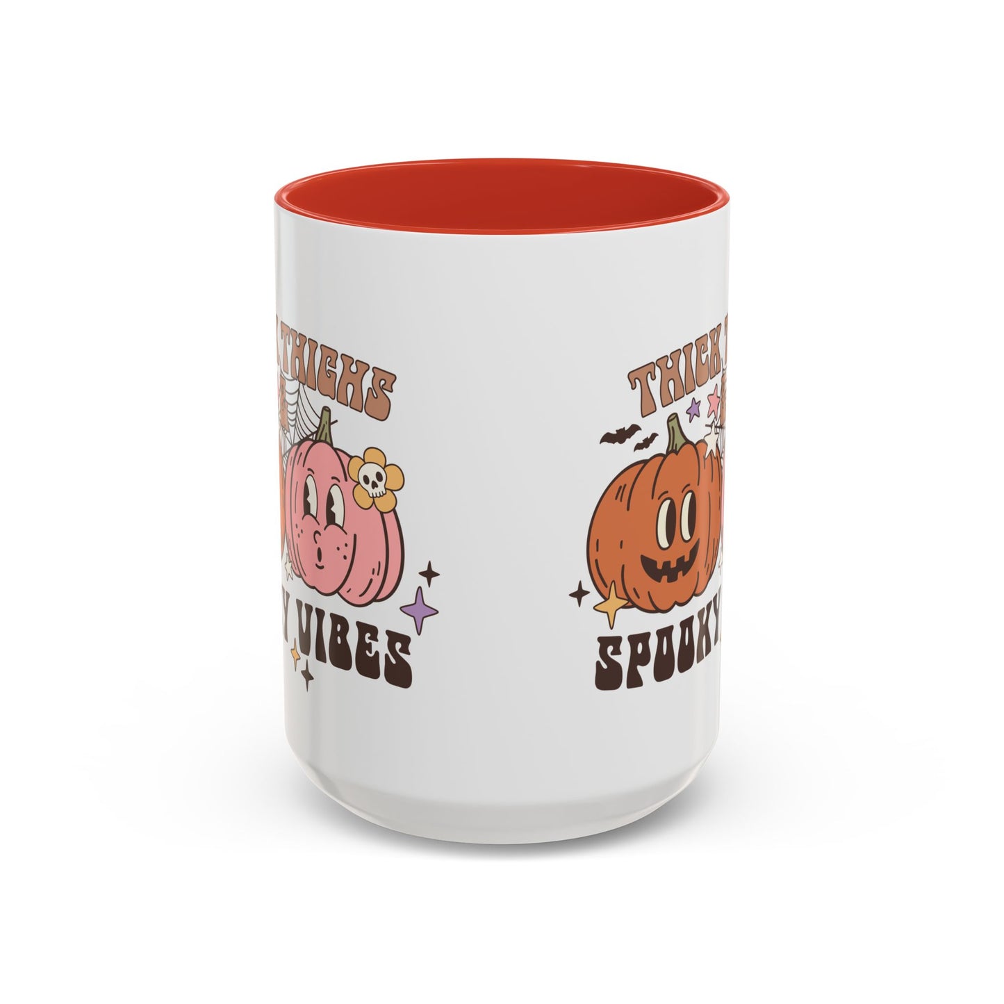 Thick Thighs and Spooky Vibes Halloween Mug | 11oz and 15oz Ceramic Coffee Cup | Cute Pumpkin Design