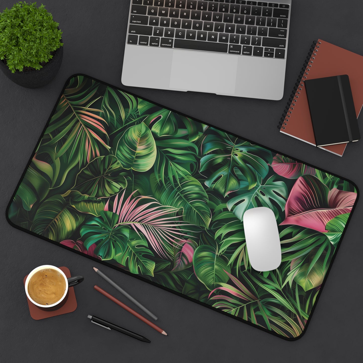 Tropical Paradise Desk Mat | Neoprene Mouse Pad | Jungle Leaves Design | Anti-Slip | 3 Sizes Available