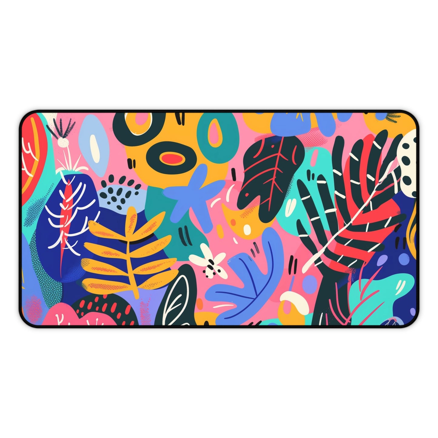 Colorful Abstract Computer Desk Mat | Vibrant Leaves and Shapes Mouse Pad | Anti-Slip Neoprene Desk Mat for Home Office | 3 Sizes Available