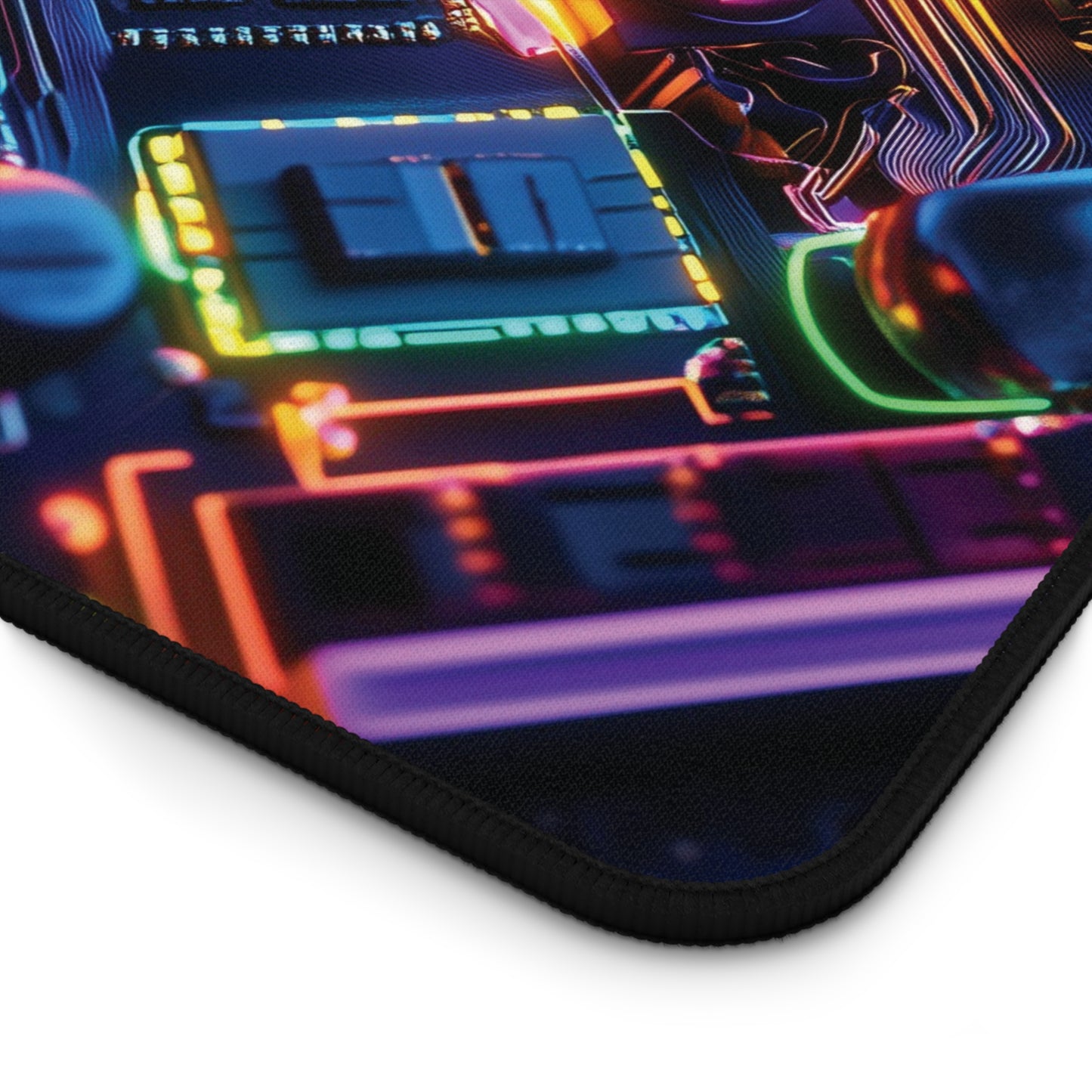 Hyper Neon Circuit Desk Mat | Neoprene | Anti-Slip | Futuristic Tech Design | Office & Gaming Decor | 3 Sizes