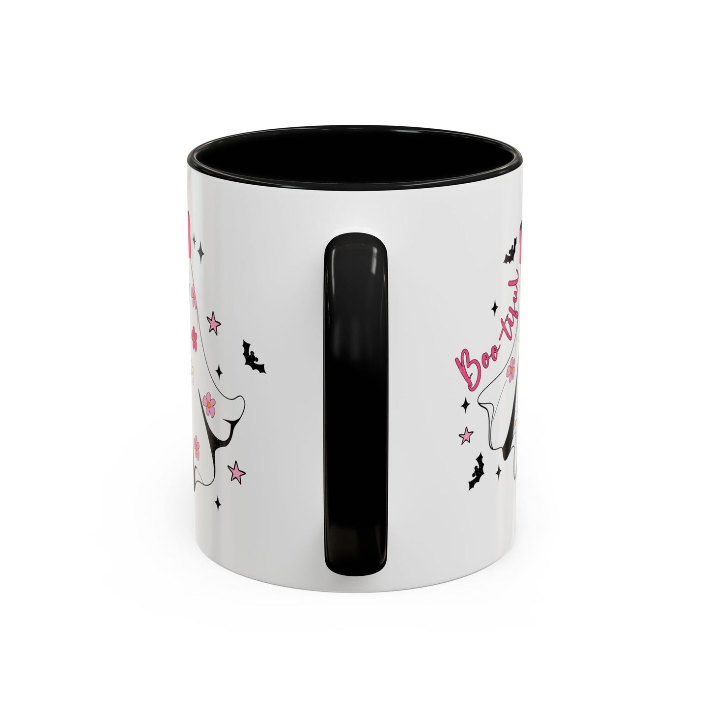 Boo-tiful Halloween Ghost Mug | 11oz and 15oz Coffee Cup | Cute Floral Design | Pink, Red, Black, Light Blue, or Navy Handle and Interior