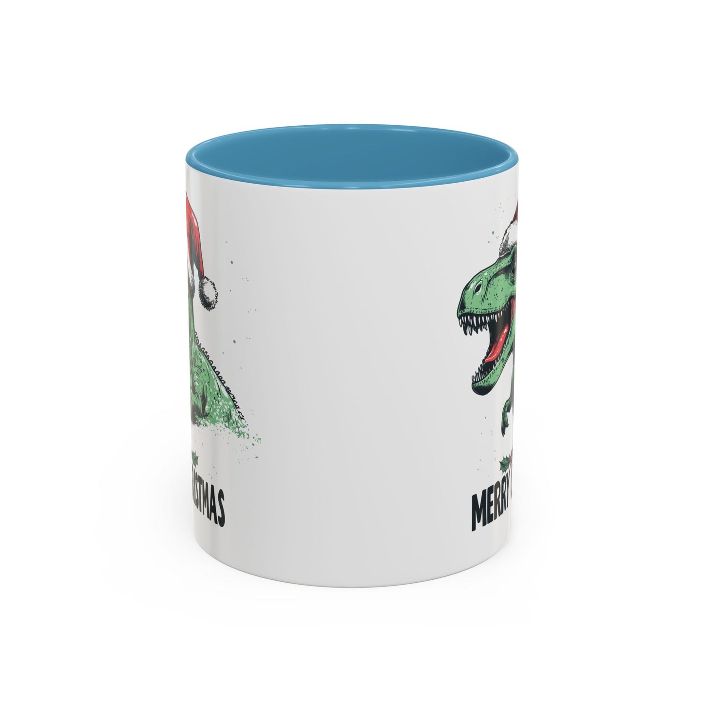 Merry Christmas Dinosaur Ceramic Mug - Festive T-Rex in Santa Hat Design - Perfect for Dinosaur and Christmas Lovers