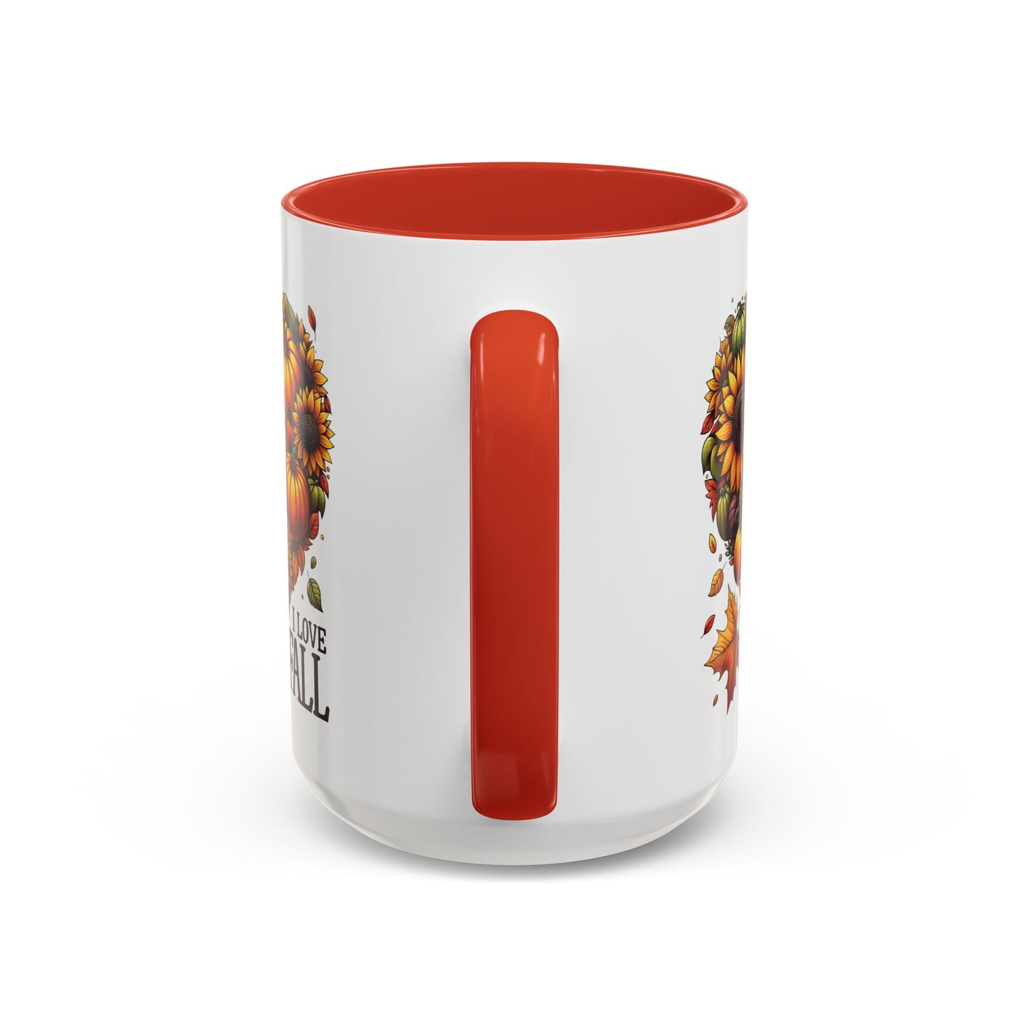 I Love Fall Autumn Mug | 11oz and 15oz Ceramic Coffee Cup | Sunflower and Pumpkin Heart Design