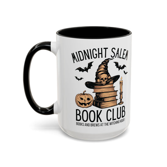 Midnight Salem Book Club Mug | Witchy Skull and Book Design | Halloween Coffee Mug | Spooky Fall Drinkware