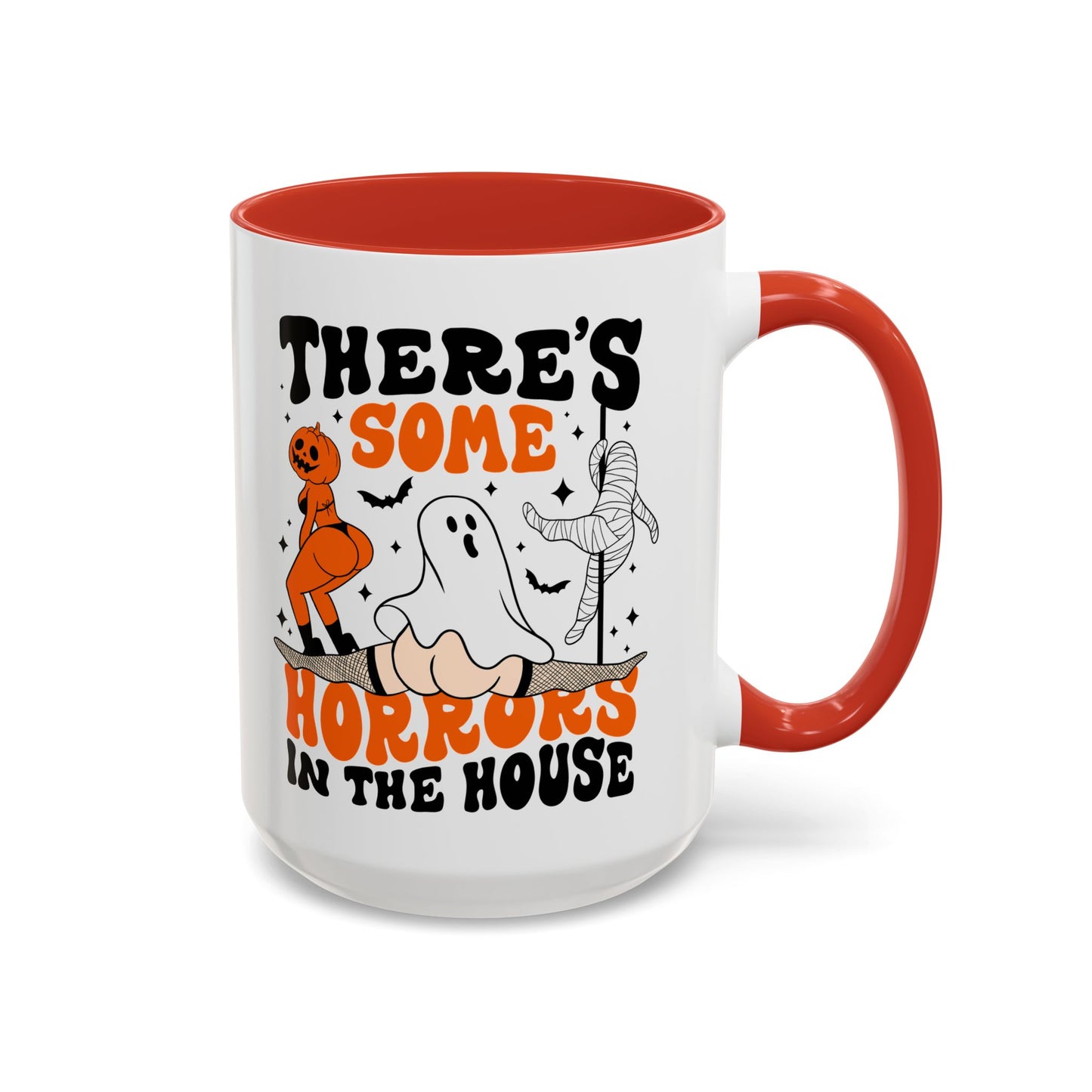 Theres Some Horrors in This House Funny Halloween Mug | 11oz and 15oz Ceramic Coffee Cup | Ghost and Pumpkin Design