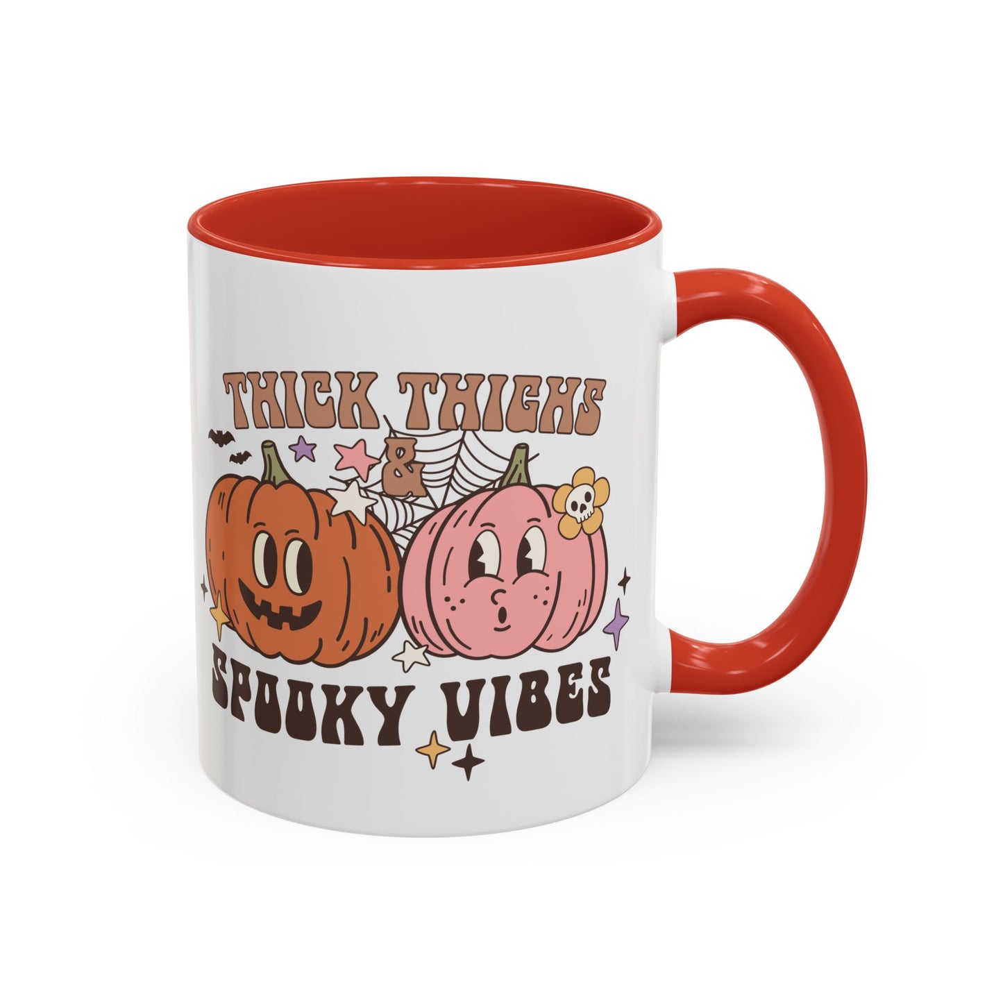 Thick Thighs and Spooky Vibes Halloween Mug | 11oz and 15oz Ceramic Coffee Cup | Cute Pumpkin Design