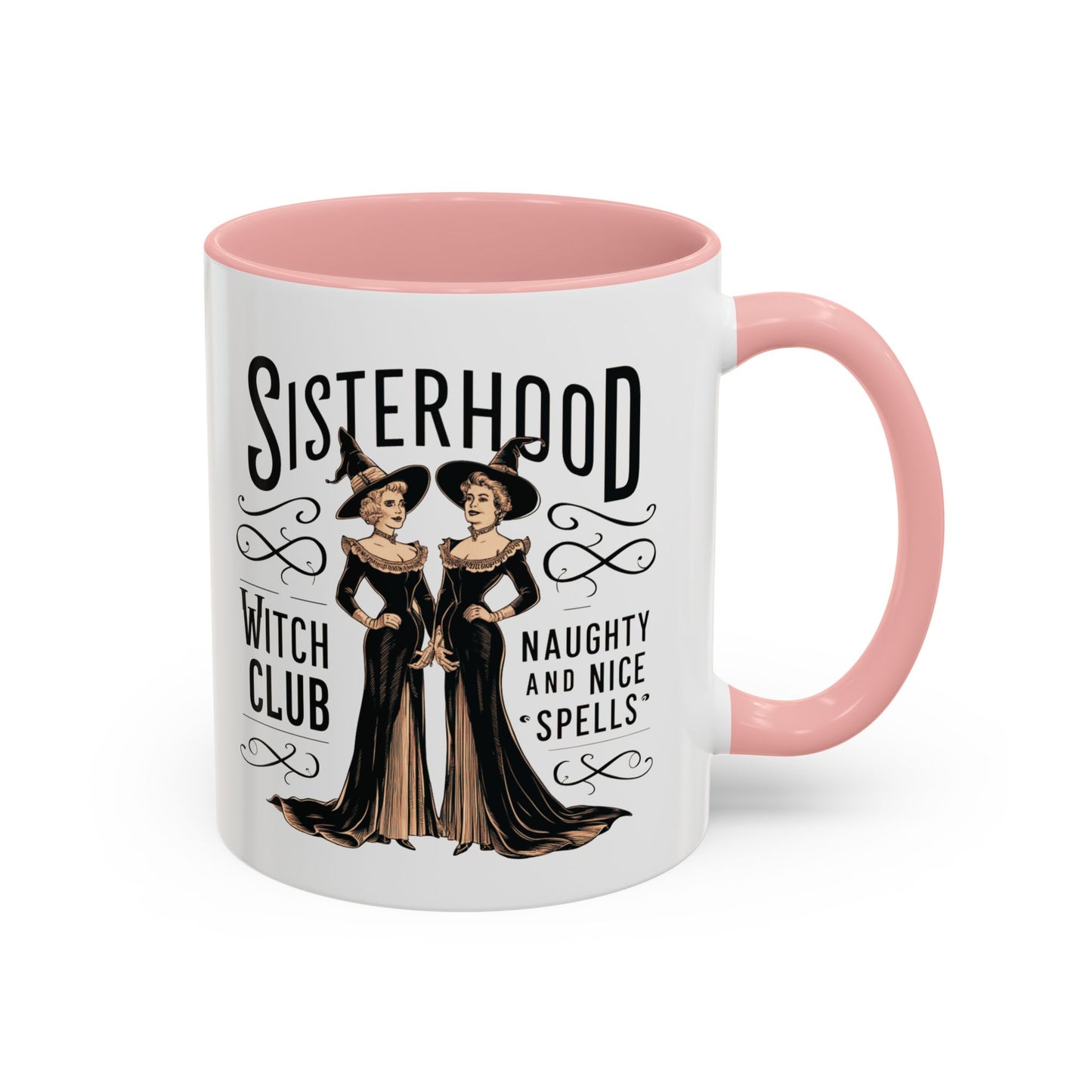 Sisterhood Witch Club Mug | Vintage Witch Design | Halloween Coffee Mug | Naughty & Nice Spells | Witchy Drinkware