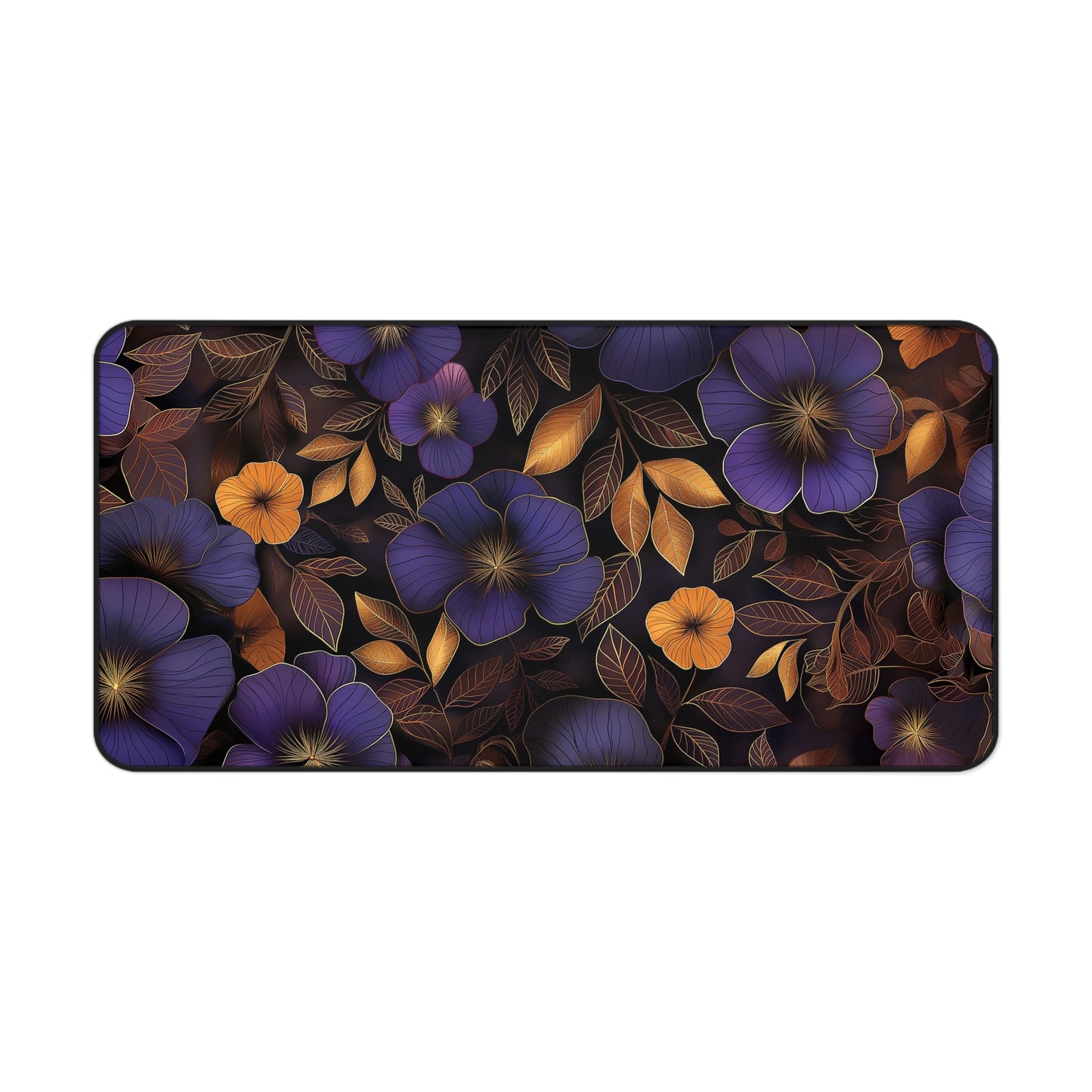 Midnight Blossom Computer Desk Mat | Floral Mouse Pad | Anti-Slip Neoprene Desk Mat for Home Office | 3 Sizes Available