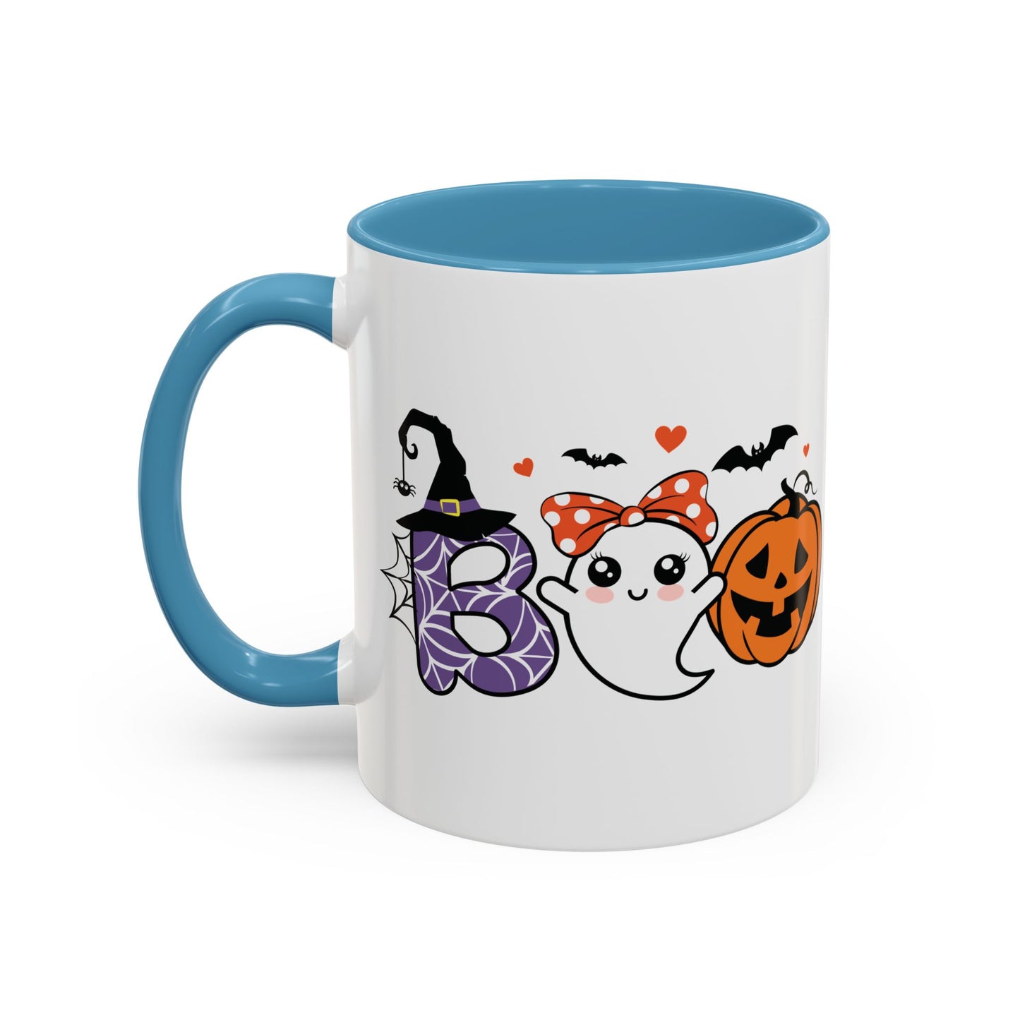 Cute Boo Halloween Mug | 11oz and 15oz Ceramic Coffee Cup | Adorable Ghost, Pumpkin and Witch Hat Design