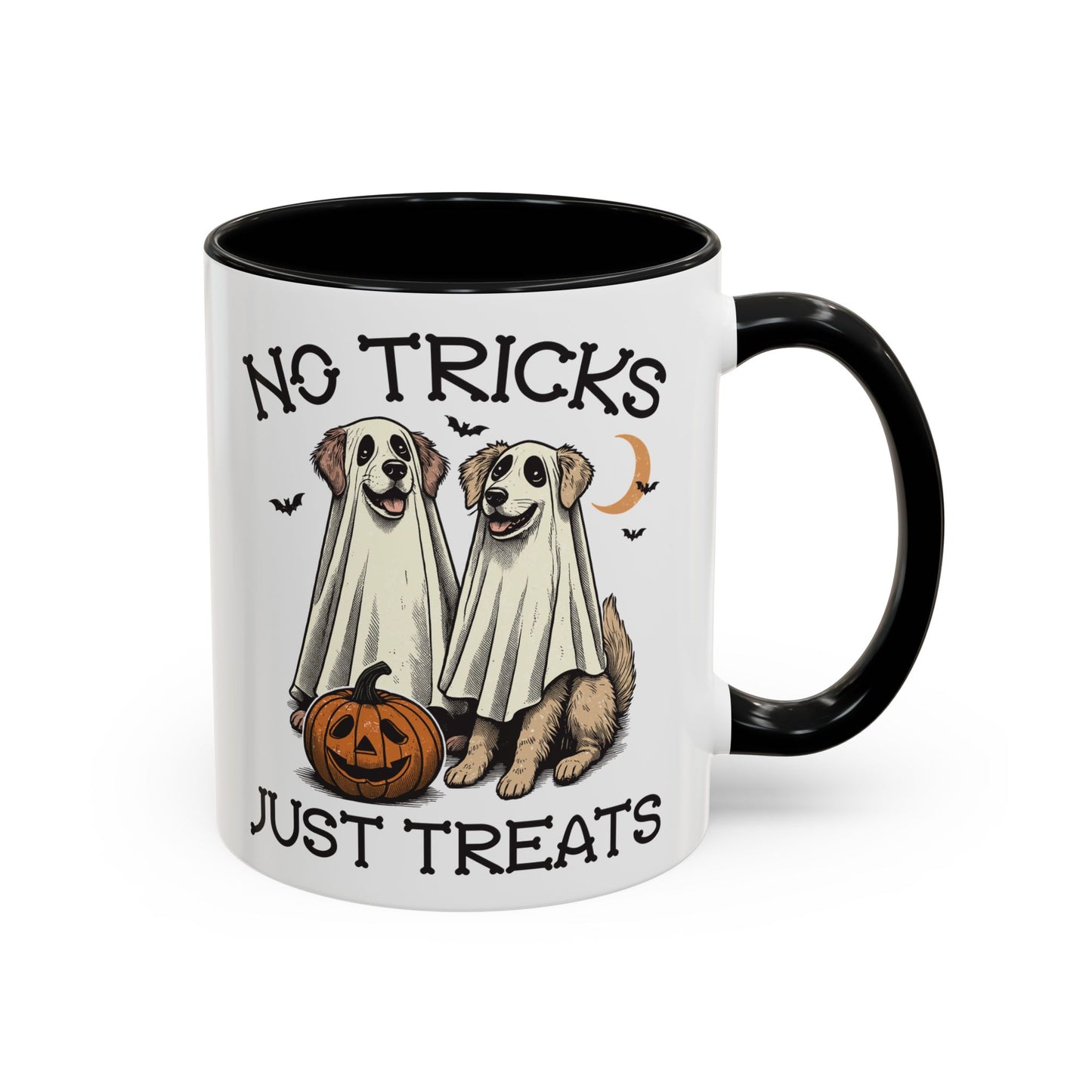 No Tricks Just Treats Halloween Dog Mug | Cute Ghost Dog Coffee Mug | Spooky Season Mug | 11oz and 15oz Ceramic Mug