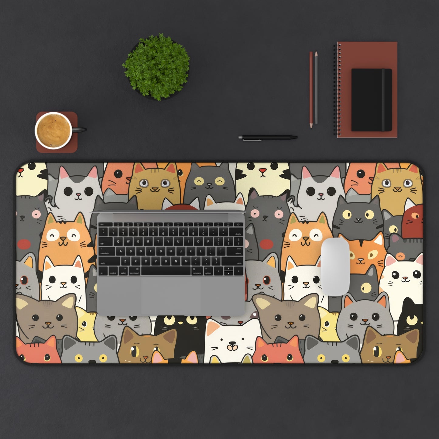 Cute Cat Desk Mat With Kittens - Customizable Neoprene Anti-Slip Mouse Pad - Whimsical Office Decor - Available in 3 Sizes