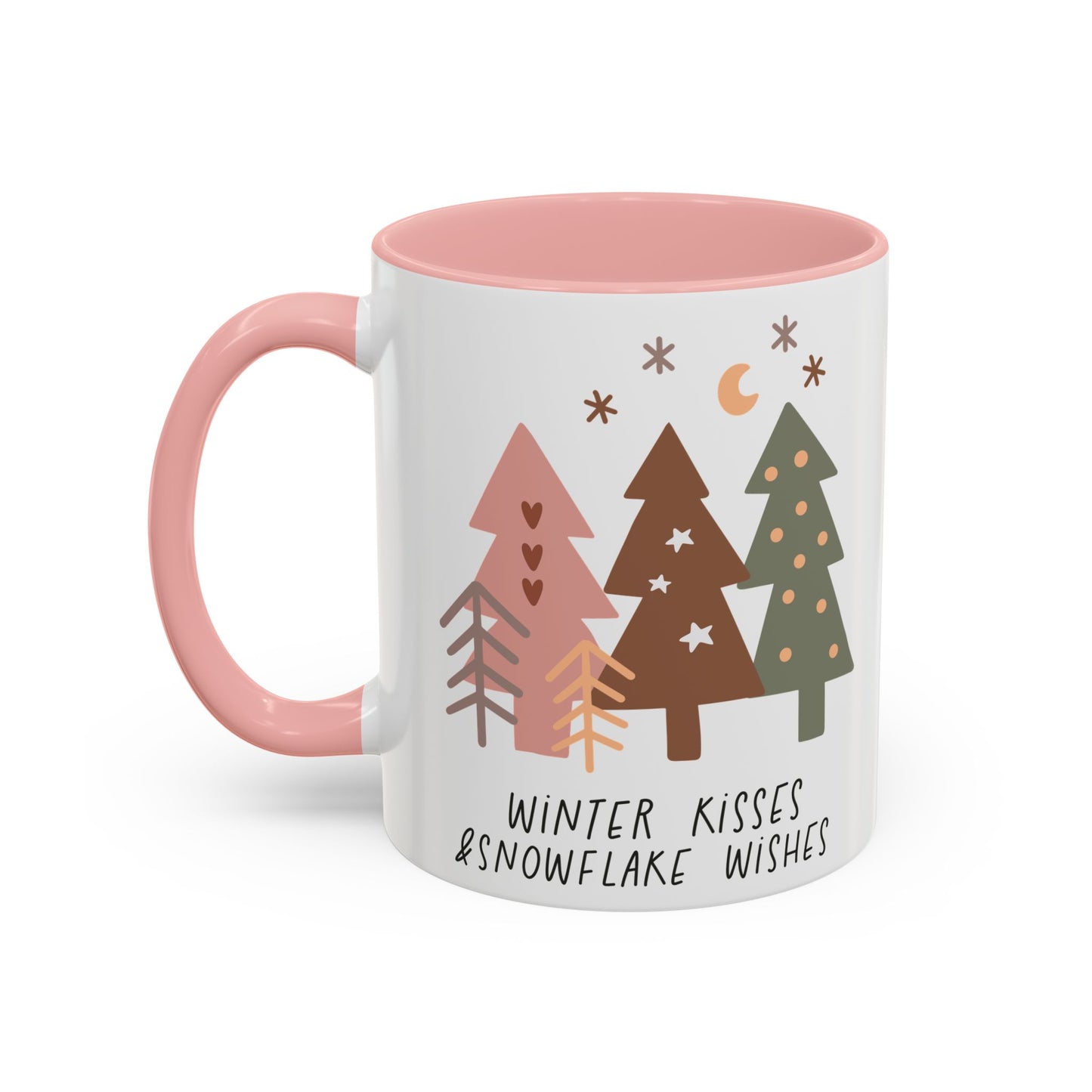 Winter Kisses and Snowflake Wishes Mug | Cozy Christmas Tree Design | Holiday Coffee Mug | Winter Drinkware