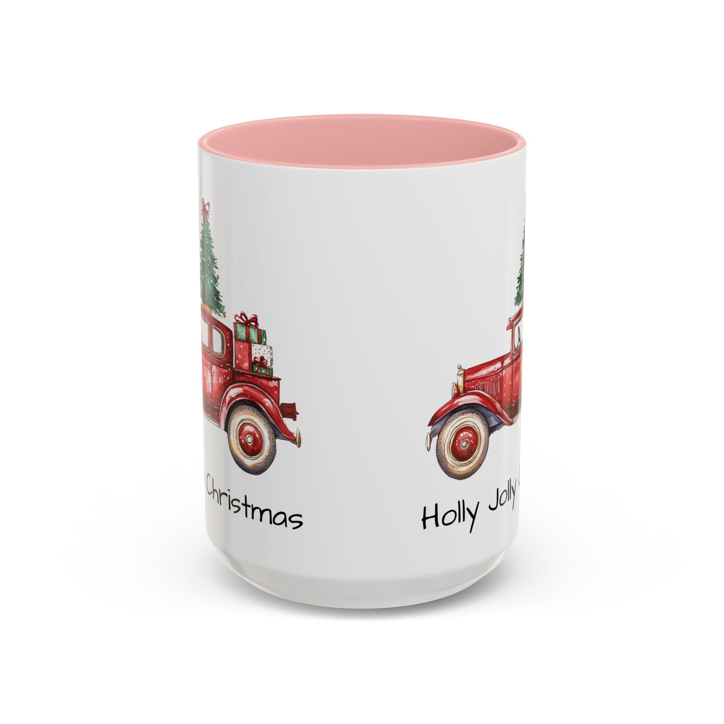 Holly Jolly Christmas Vintage Truck Mug - Vintage Red Truck with Christmas Tree Design - Perfect for Holiday Cheer