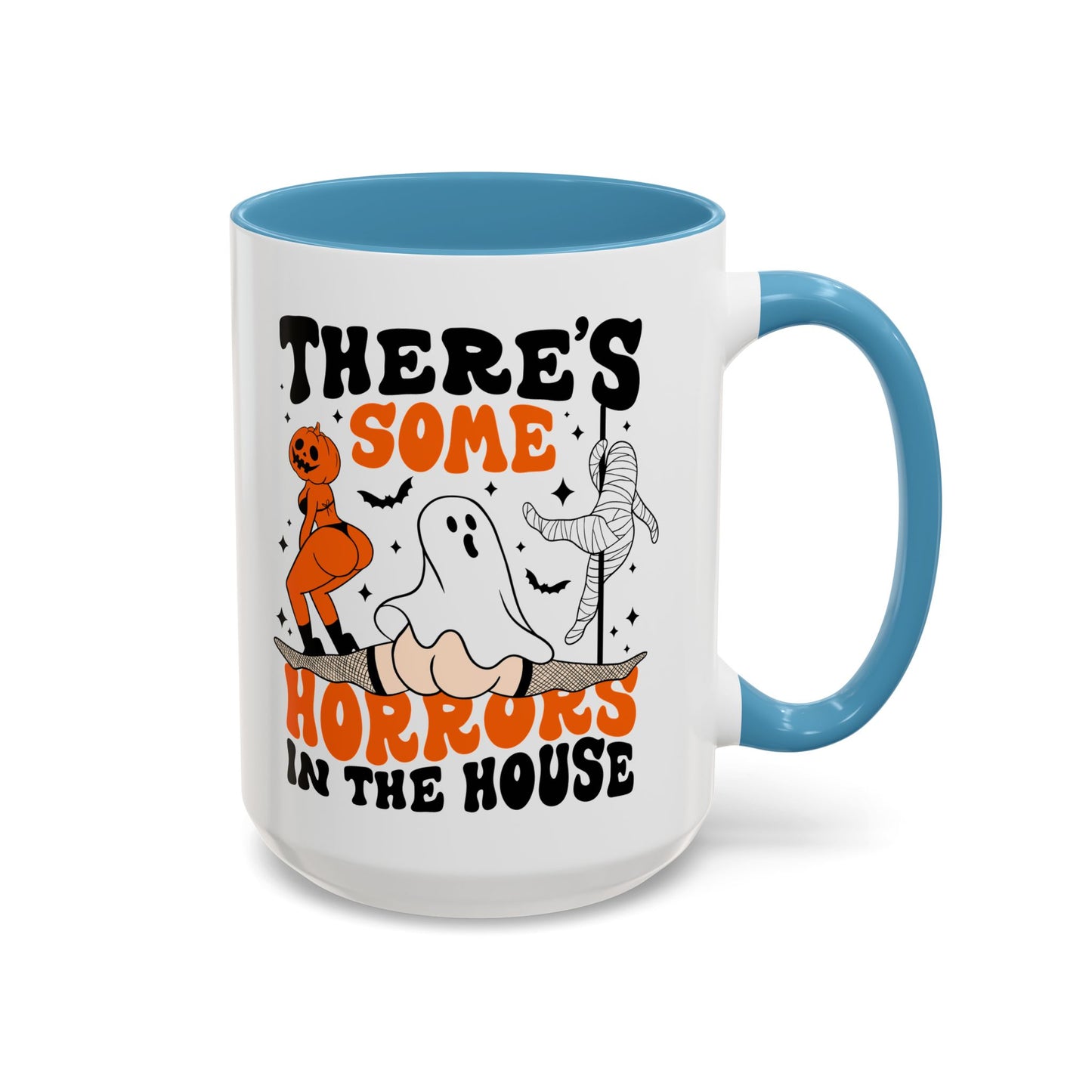 Theres Some Horrors in This House Funny Halloween Mug | 11oz and 15oz Ceramic Coffee Cup | Ghost and Pumpkin Design