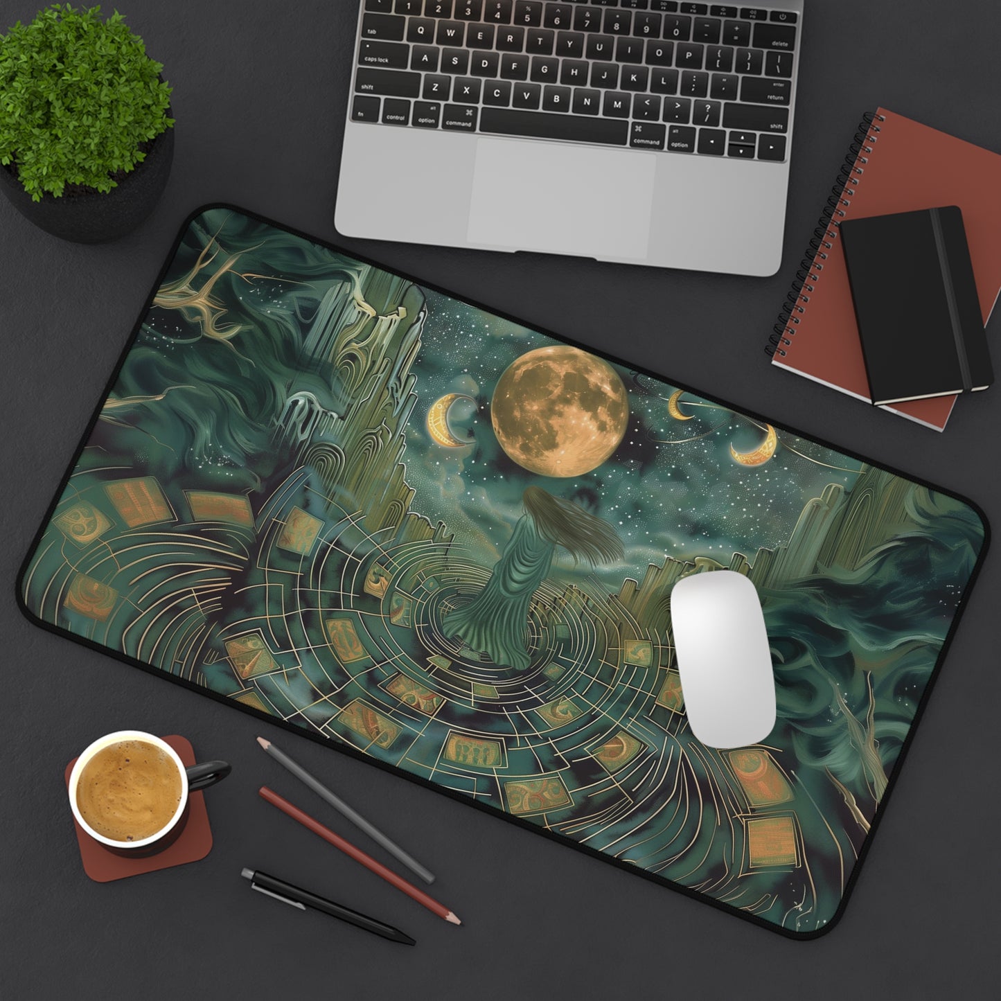 Mystical Moon Goddess Desk Mat | Enchanted Night Design | Neoprene | Anti-Slip | 3 Sizes | Office Decor