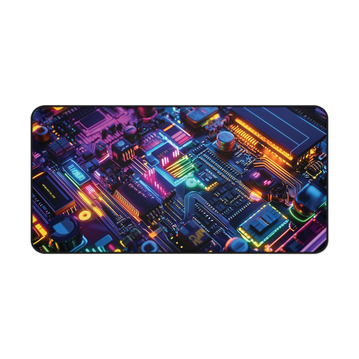 Hyper Neon Circuit Desk Mat | Neoprene | Anti-Slip | Futuristic Tech Design | Office & Gaming Decor | 3 Sizes