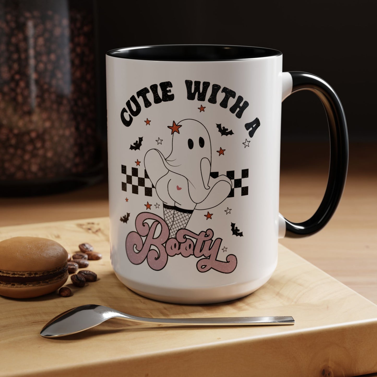 Cutie with a Booty Halloween Ghost Mug | 11oz and 15oz Ceramic Coffee Cup | Funny Halloween Design