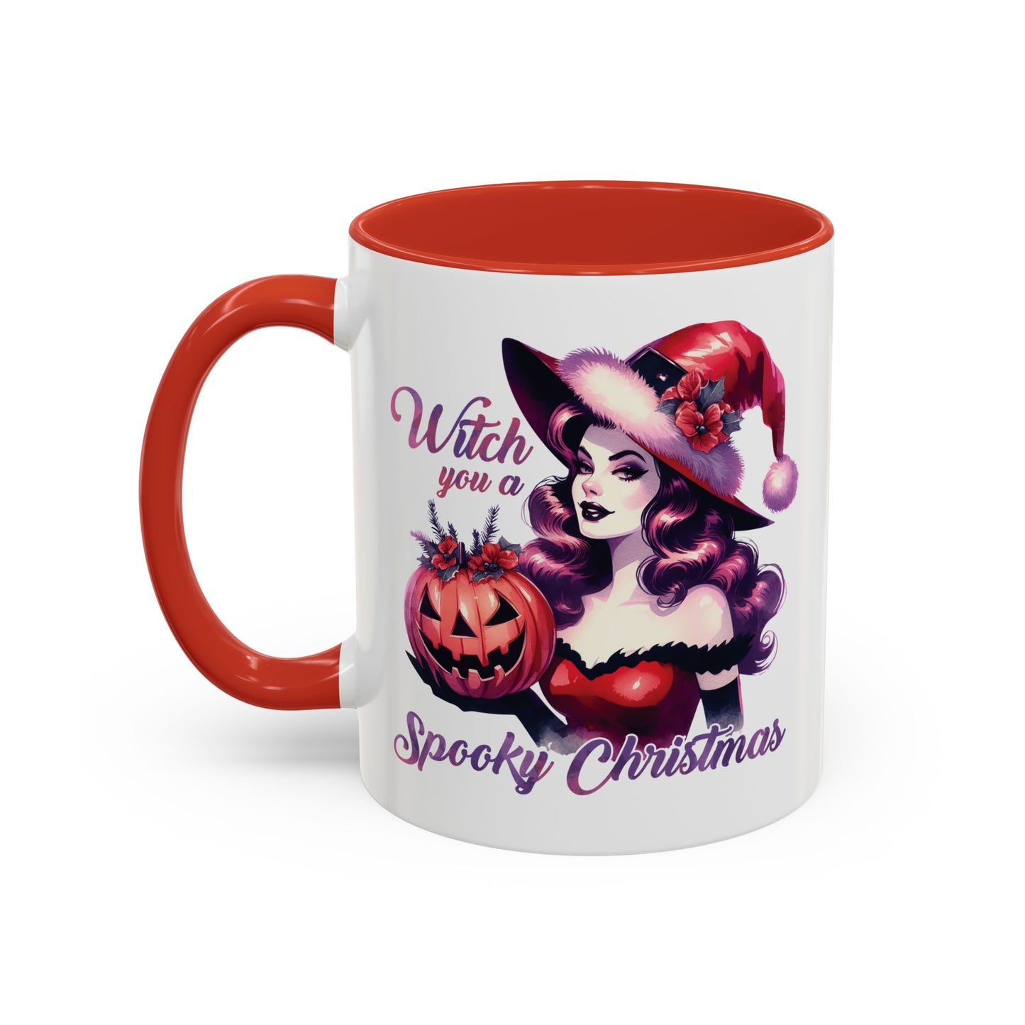 Witch You a Spooky Christmas Mug - Festive Witch and Jack-O'-Lantern Design - Perfect for Halloween and Christmas Lovers