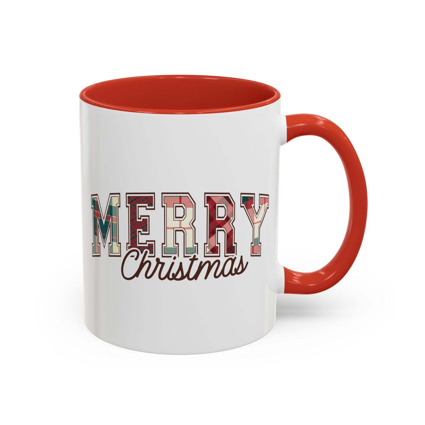 Merry Christmas Mug | Plaid Holiday Text Design | Festive Coffee Cup