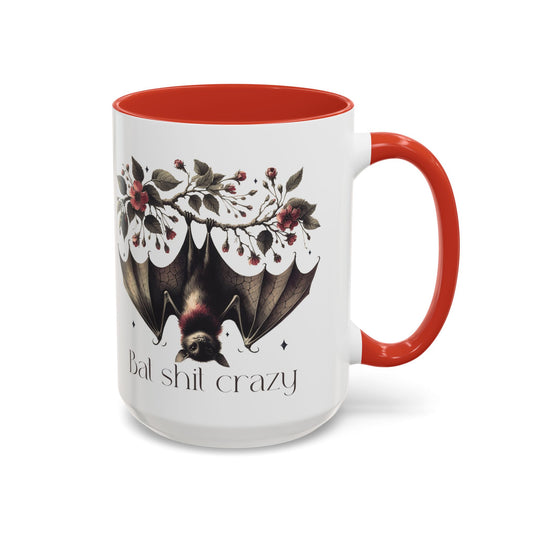 Batty Crazy Funny Halloween Mug | 11oz and 15oz Ceramic Coffee Cup | Humorous Bat Design