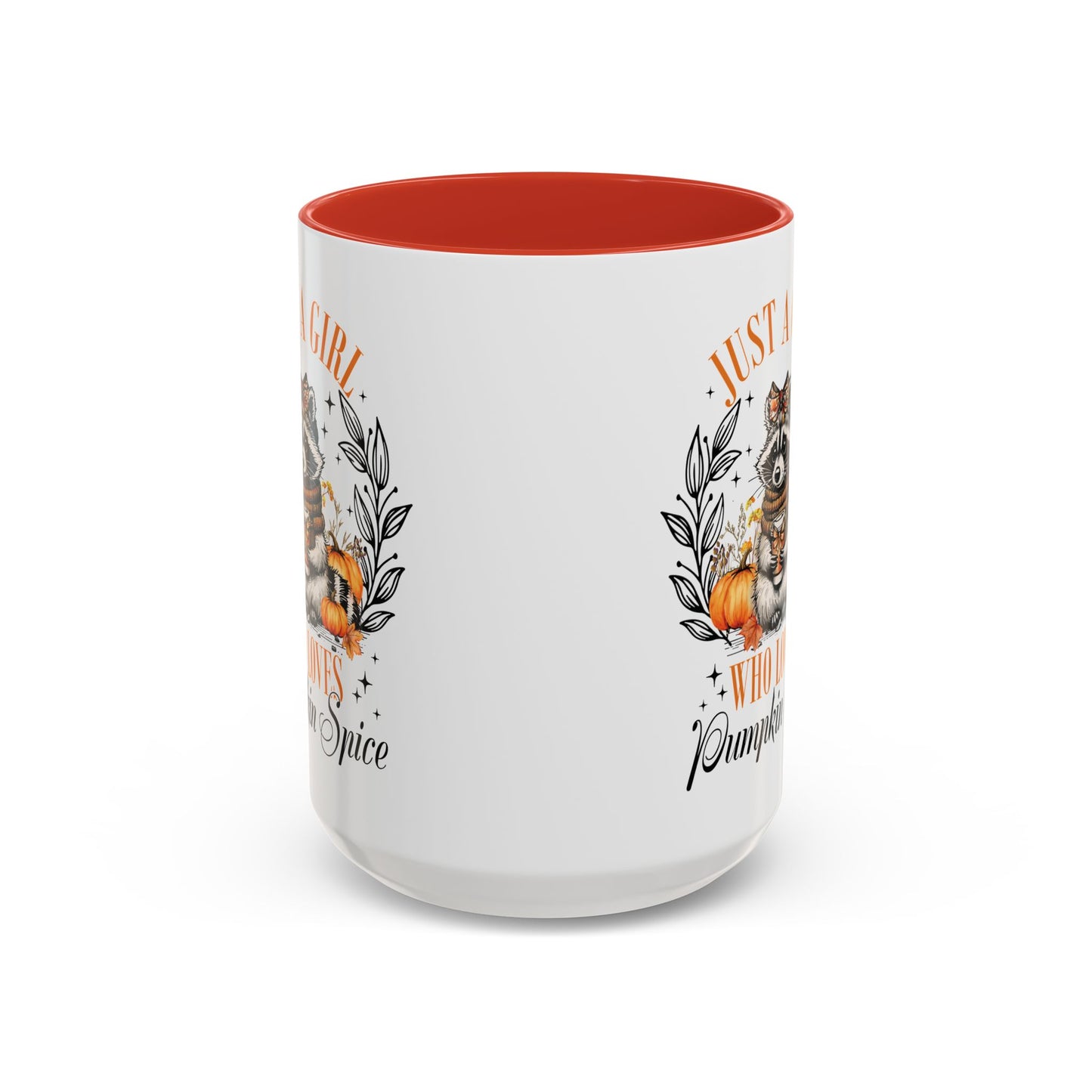 Just a Girl Who Loves Pumpkin Spice Raccoon Mug | 11oz and 15oz Ceramic Coffee Cup | Cute Autumn Design