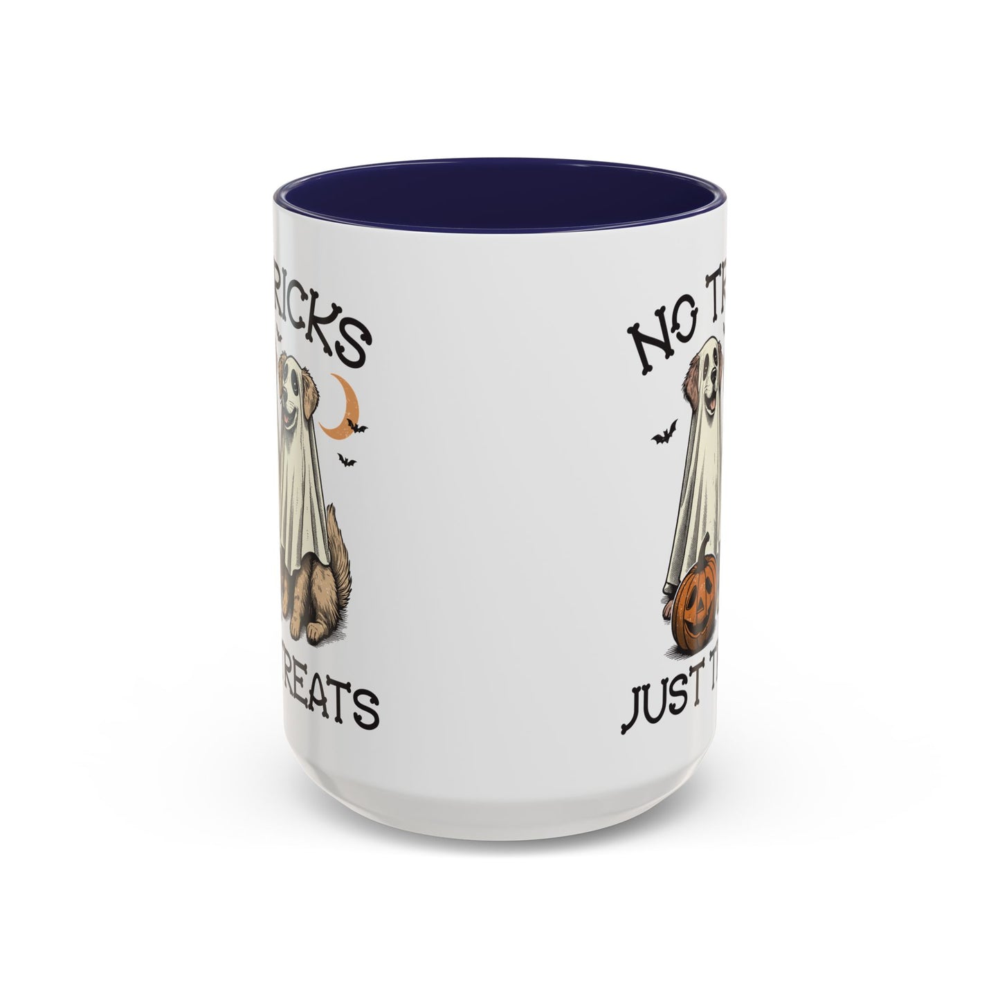 No Tricks Just Treats Halloween Dog Mug | Cute Ghost Dog Coffee Mug | Spooky Season Mug | 11oz and 15oz Ceramic Mug