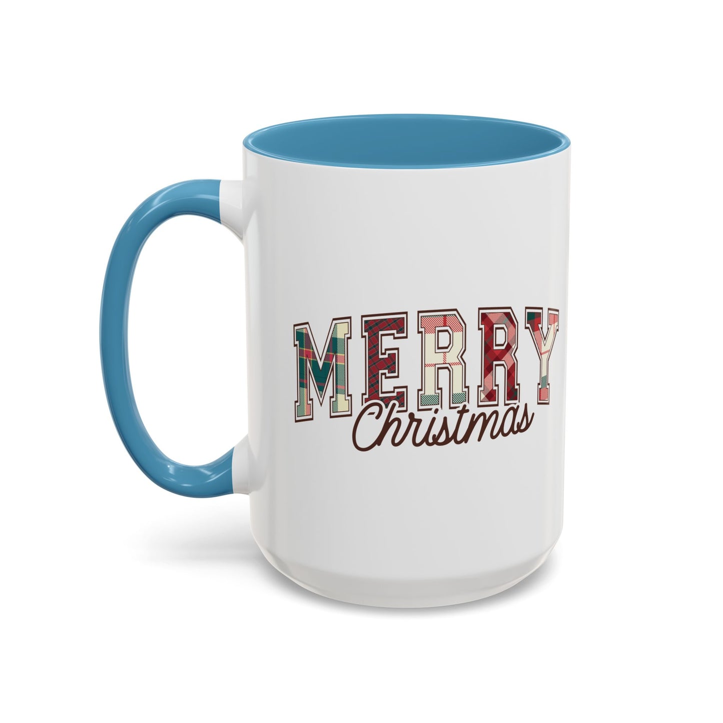 Merry Christmas Mug | Plaid Holiday Text Design | Festive Coffee Cup