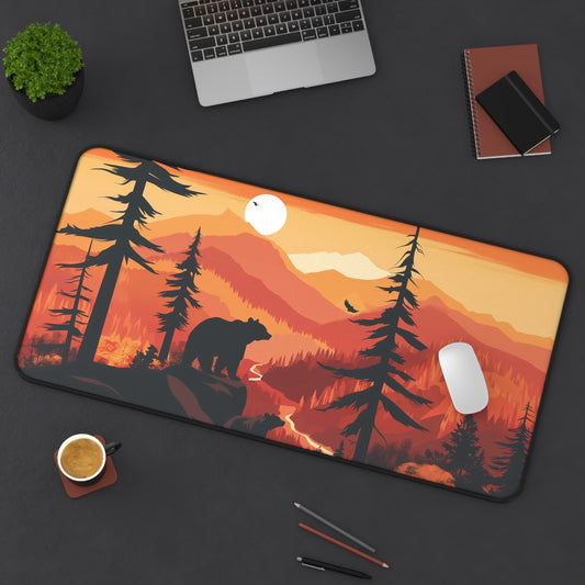 Sunset Bear Forest Desk Mat | Neoprene | Anti-Slip | 3 Sizes | Nature-Inspired Office Decor