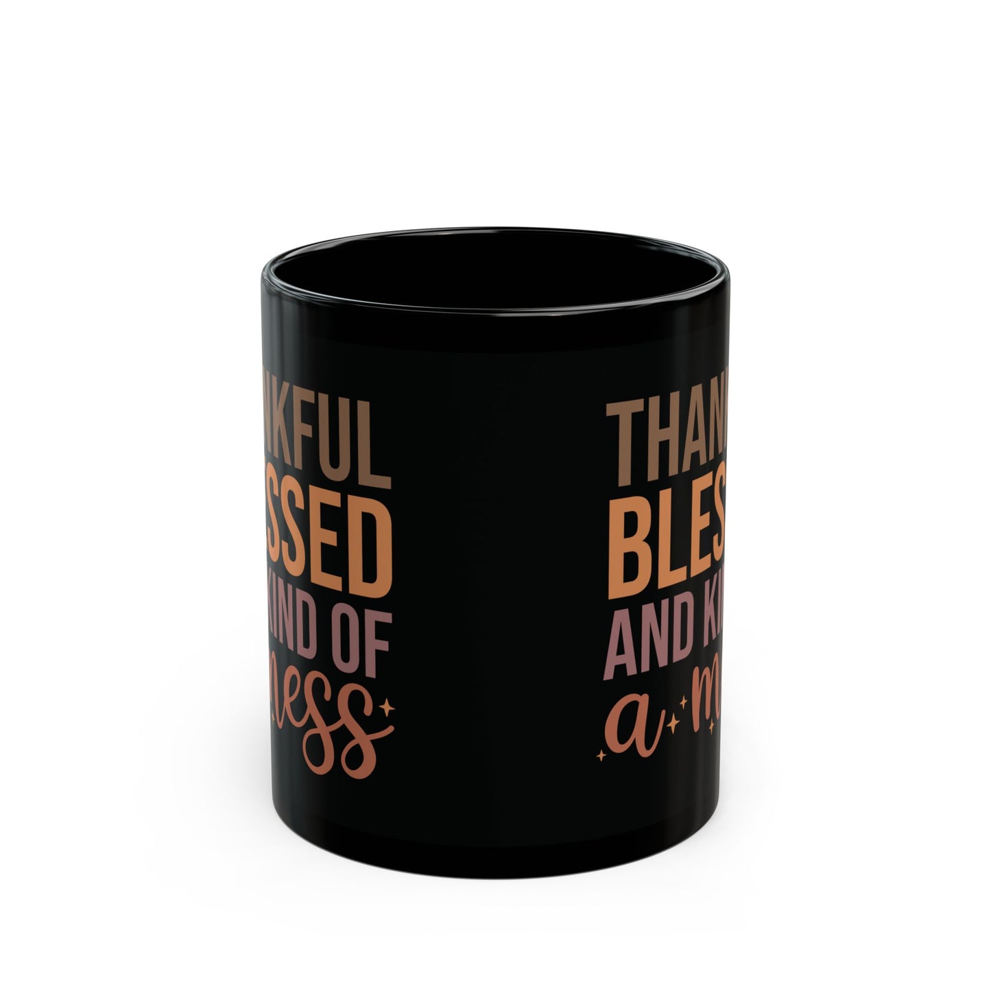 Thankful, Blessed, and Kind of a Mess Black Ceramic Mug - 11oz/15oz Coffee Cup | Fun and Stylish Fall Gift | Autumn Mug