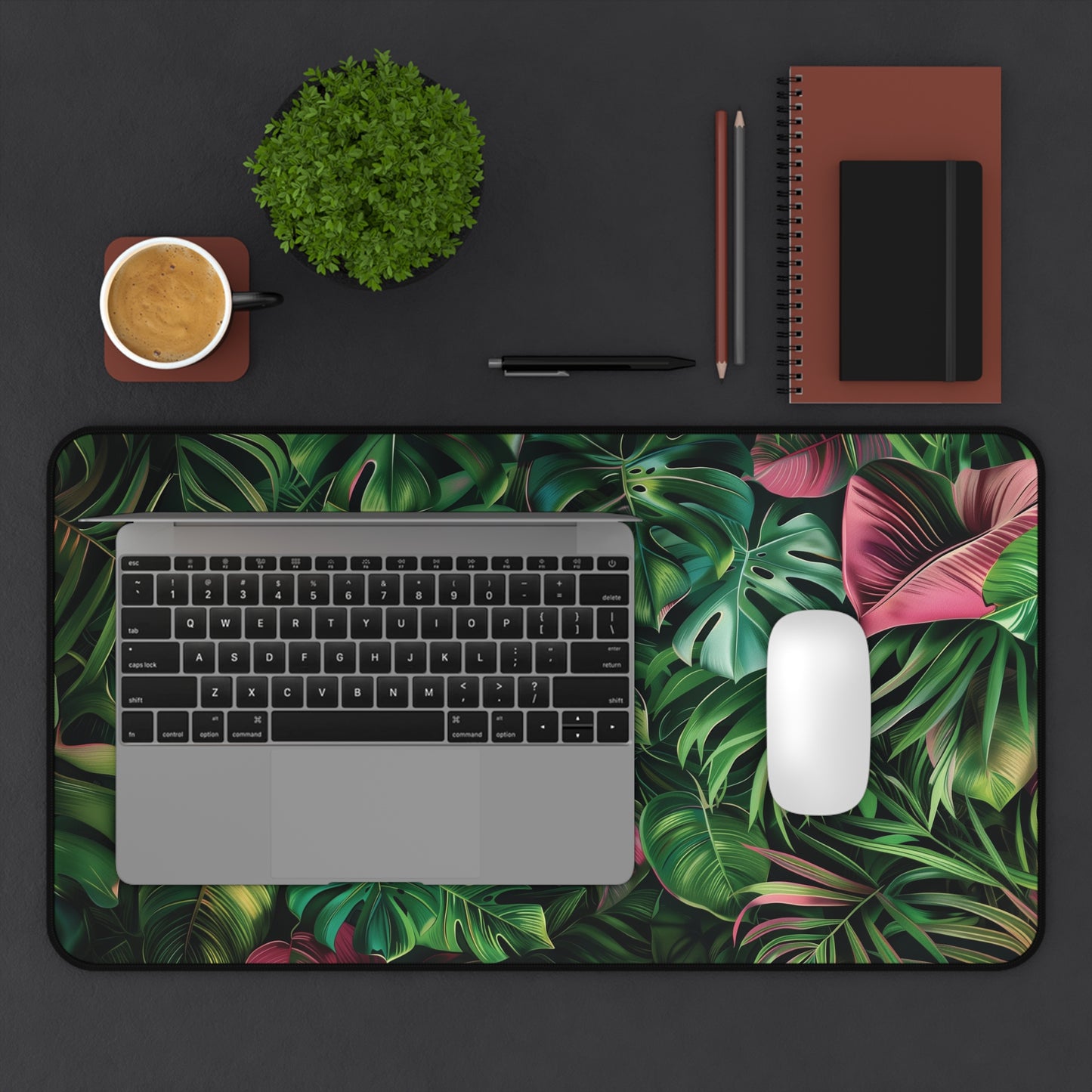 Tropical Paradise Desk Mat | Neoprene Mouse Pad | Jungle Leaves Design | Anti-Slip | 3 Sizes Available