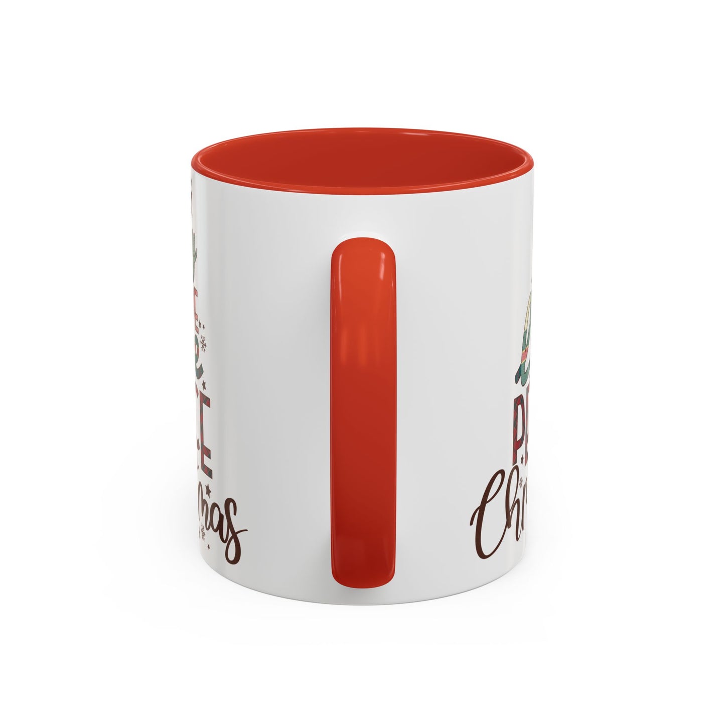 Joy Hope Love Peace Christmas Mug | Festive Holiday Plaid Design | Christmas Tree Word Art Coffee Mug