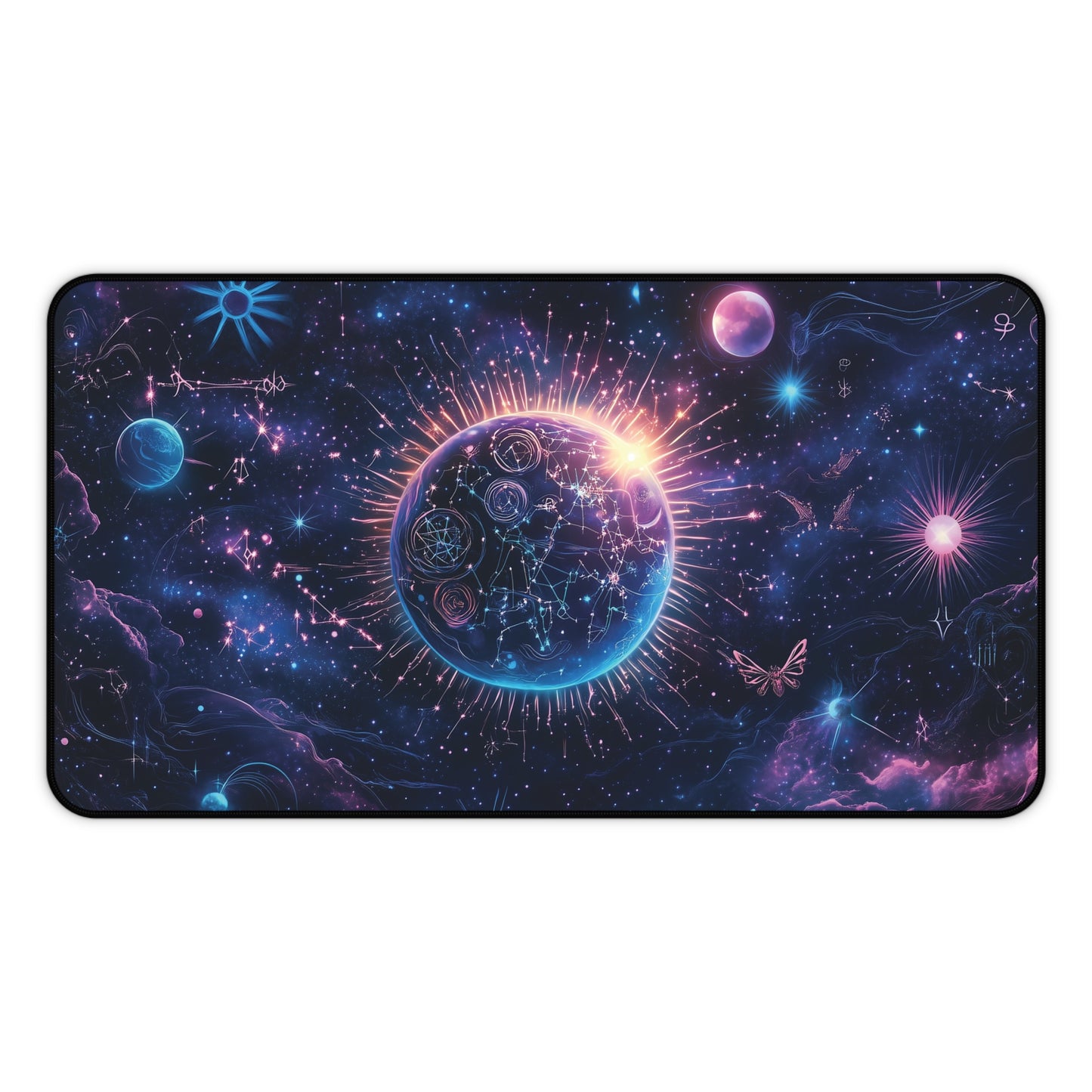 Cosmic Earth Desk Mat | Neoprene | Anti-Slip | Vibrant Galaxy & Constellation Design | Office Gaming Decor | 3 Sizes