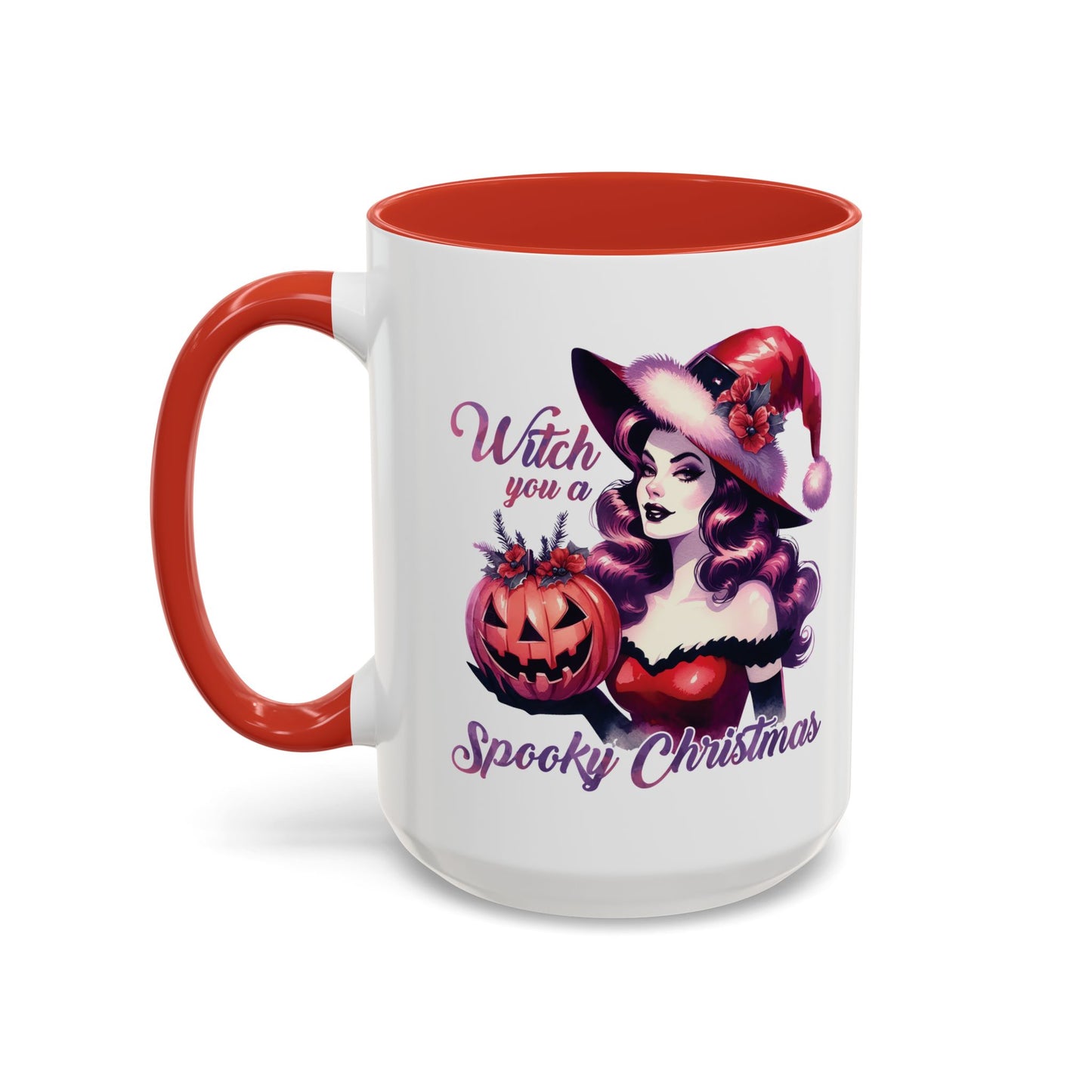 Witch You a Spooky Christmas Mug - Festive Witch and Jack-O'-Lantern Design - Perfect for Halloween and Christmas Lovers