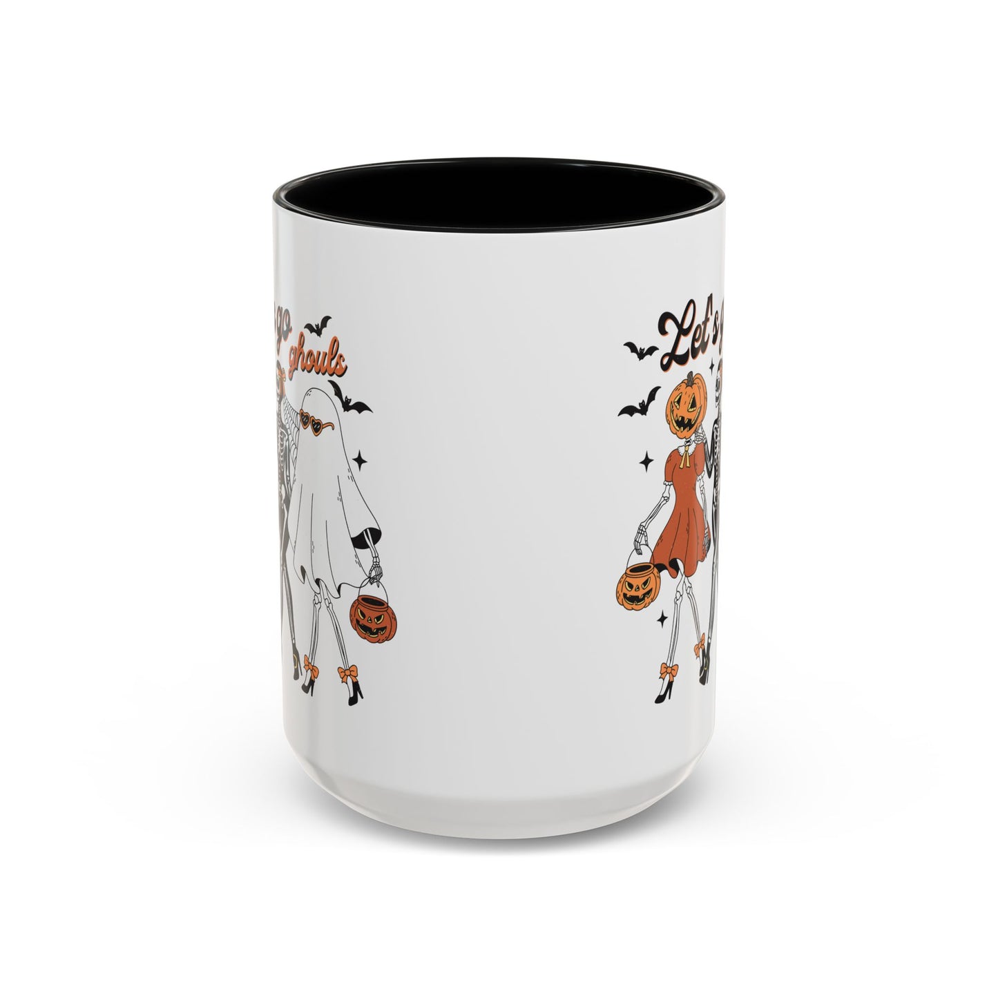 Lets Go Ghouls Halloween Mug | Skeleton, Ghost, and Pumpkin Friends Design | Spooky Coffee Mug | Fall Drinkware