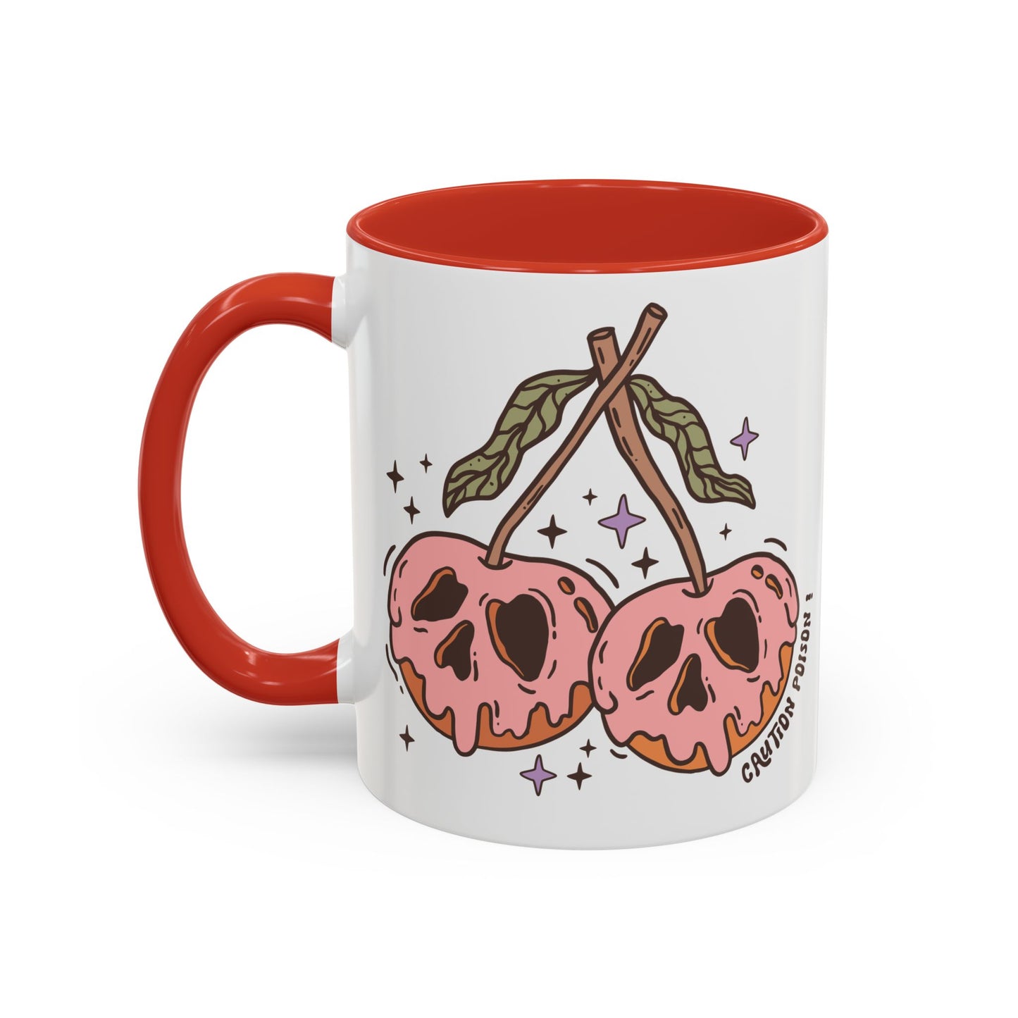 Caution Poison! Skull Cherries Mug | 11oz and 15oz Ceramic Coffee Cup | Halloween Poison Warning Design