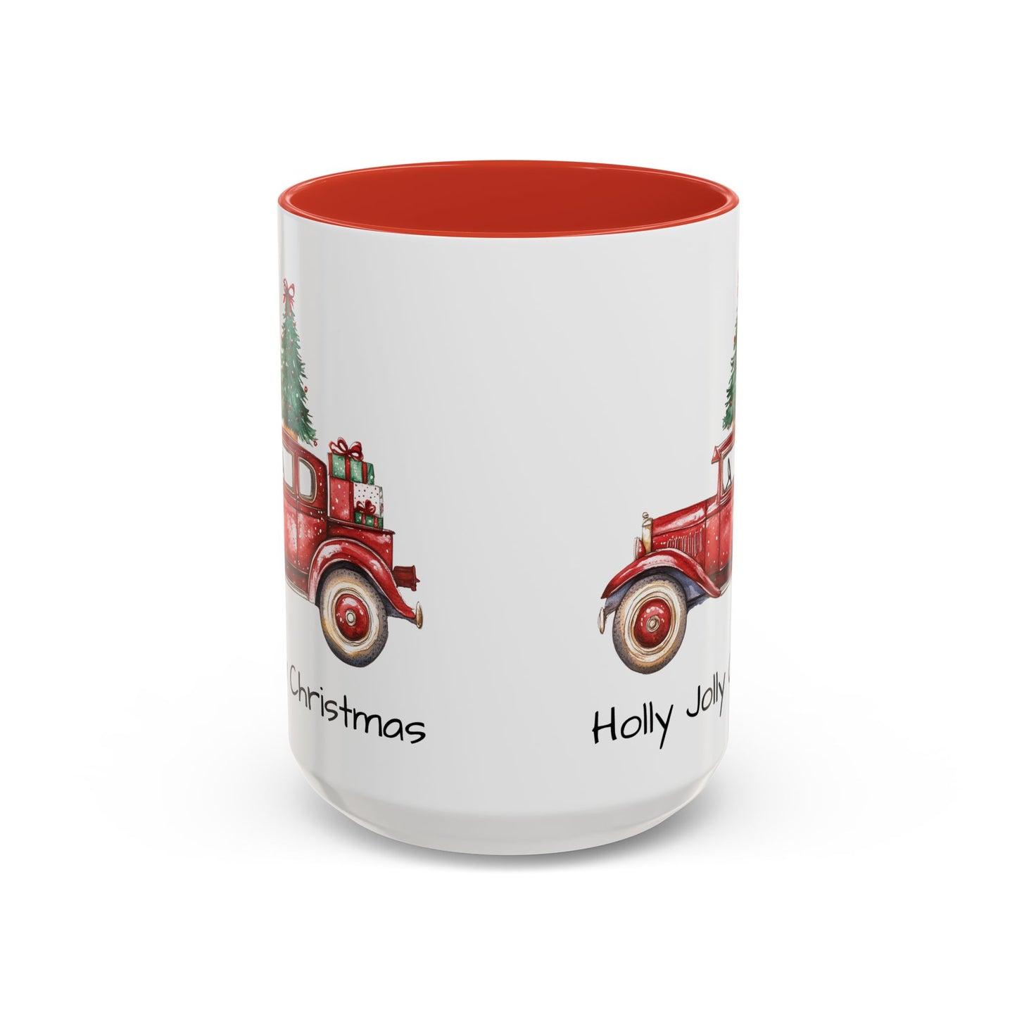 Holly Jolly Christmas Vintage Truck Mug - Vintage Red Truck with Christmas Tree Design - Perfect for Holiday Cheer