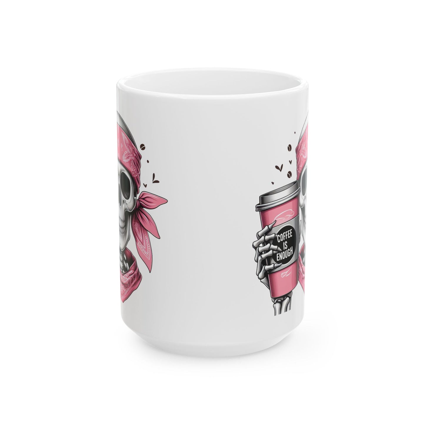 Pink Bandana Skeleton Coffee Mug | Funny Coffee Lover Gift | Coffee is Enough Skeleton Cup