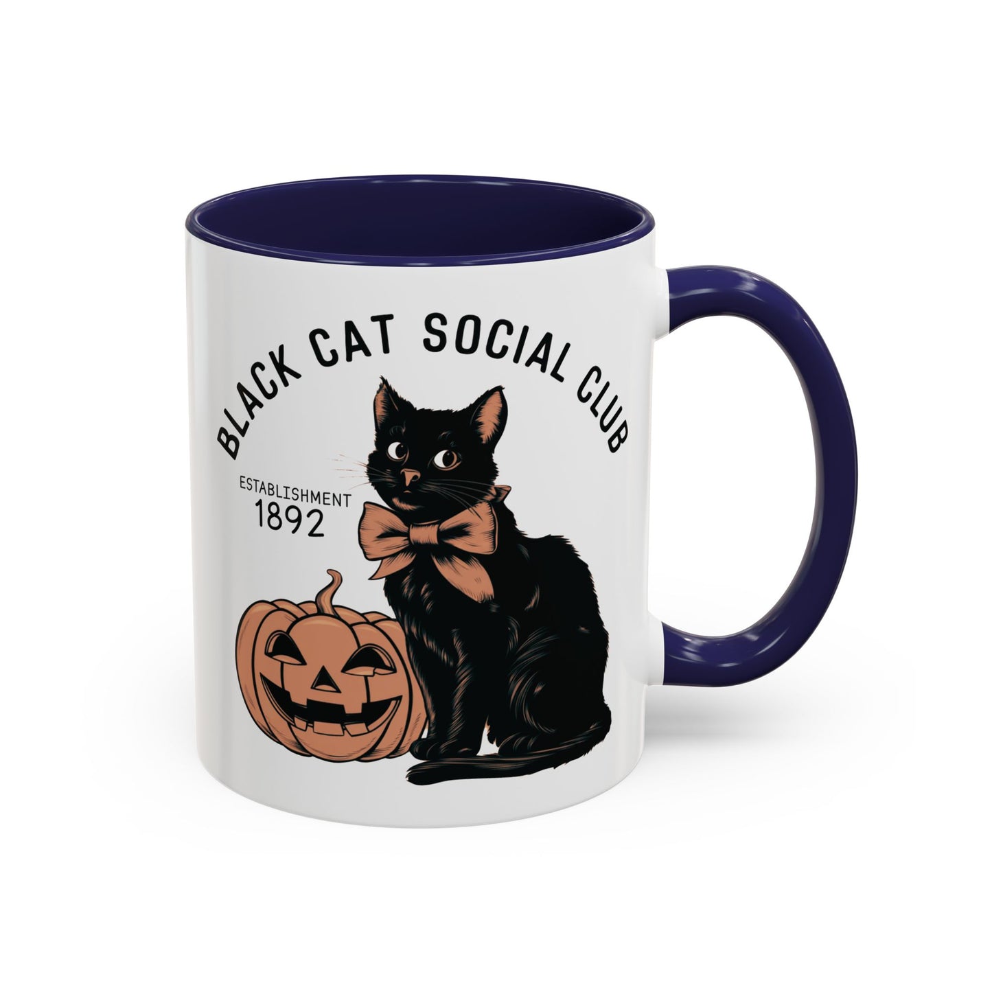 Black Cat Social Club Mug | Halloween Cat and Pumpkin Design | Spooky Coffee Mug | Fall Drinkware Gift