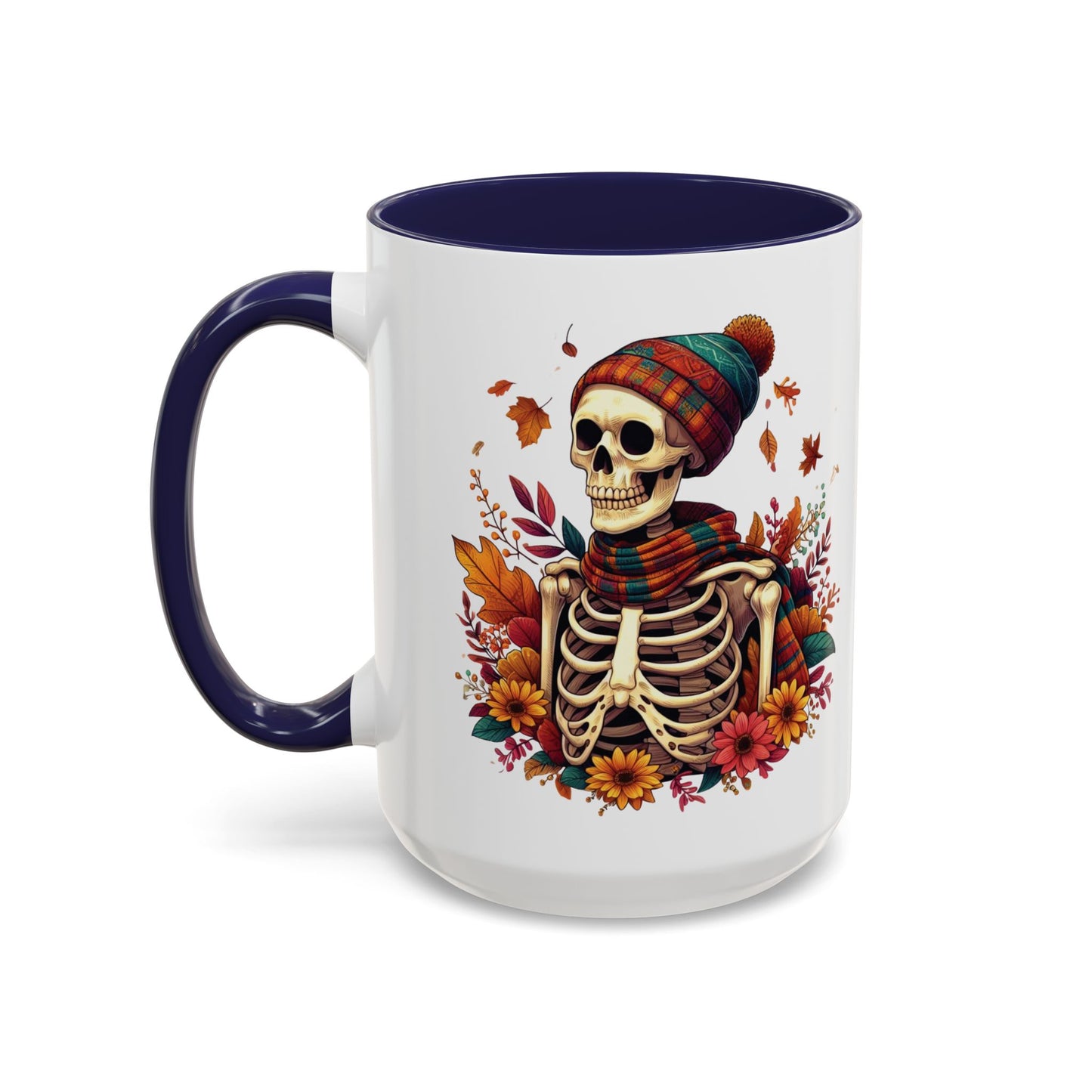 Cozy Fall Skeleton Mug | Cute Autumn Skeleton Coffee Mug | Fall-Themed Drinkware | Halloween Skeleton in Scarf Design