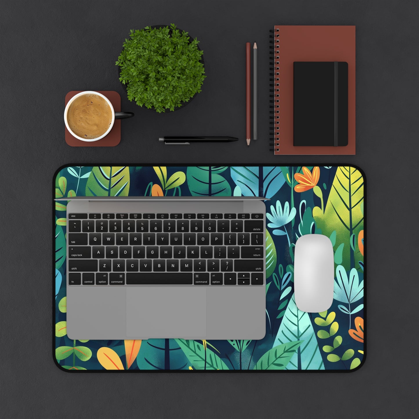 Tropical Jungle Computer Desk Mat | Vibrant Leaves Mouse Pad | Anti-Slip Neoprene Desk Mat for Home Office | 3 Sizes Available