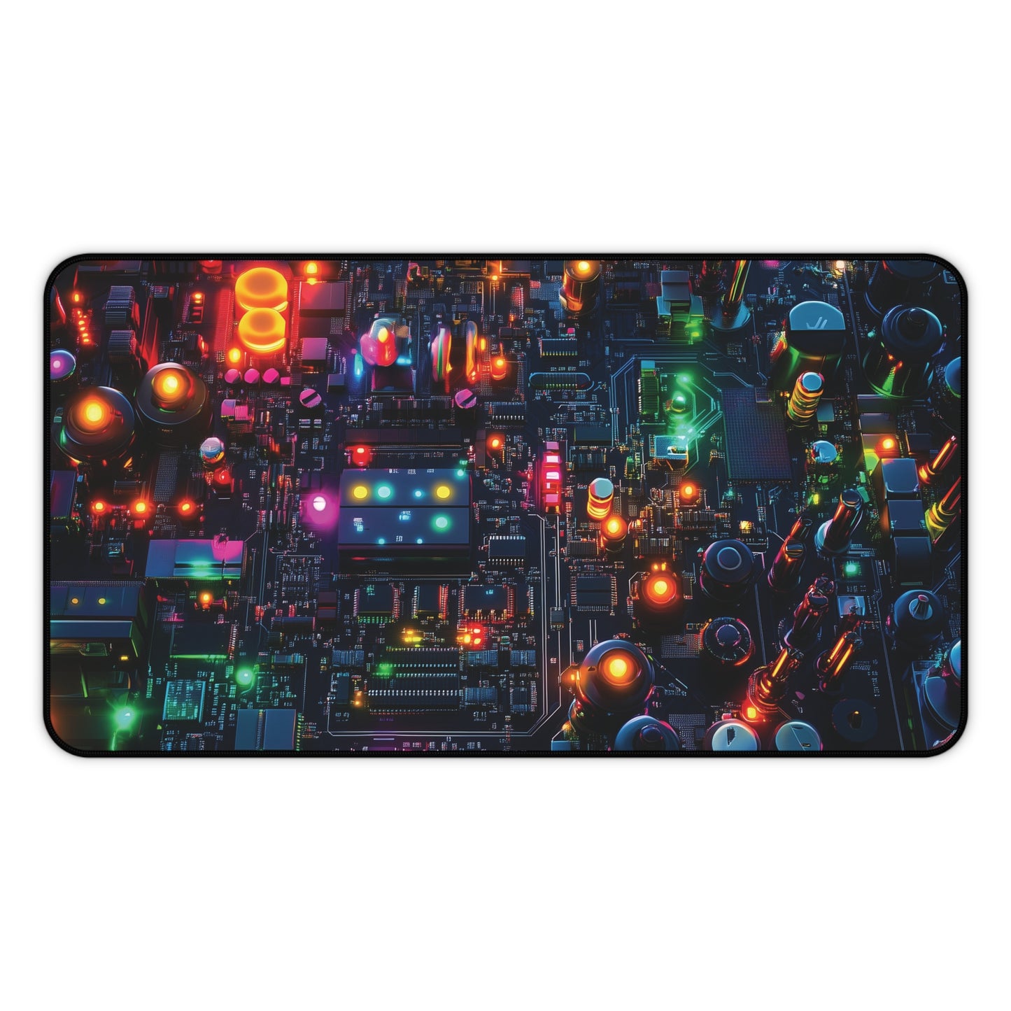 Neon Circuit Glow Desk Mat | Neoprene | Anti-Slip | Vibrant Tech Circuit Board Design | Office & Gaming Decor | 3 Sizes