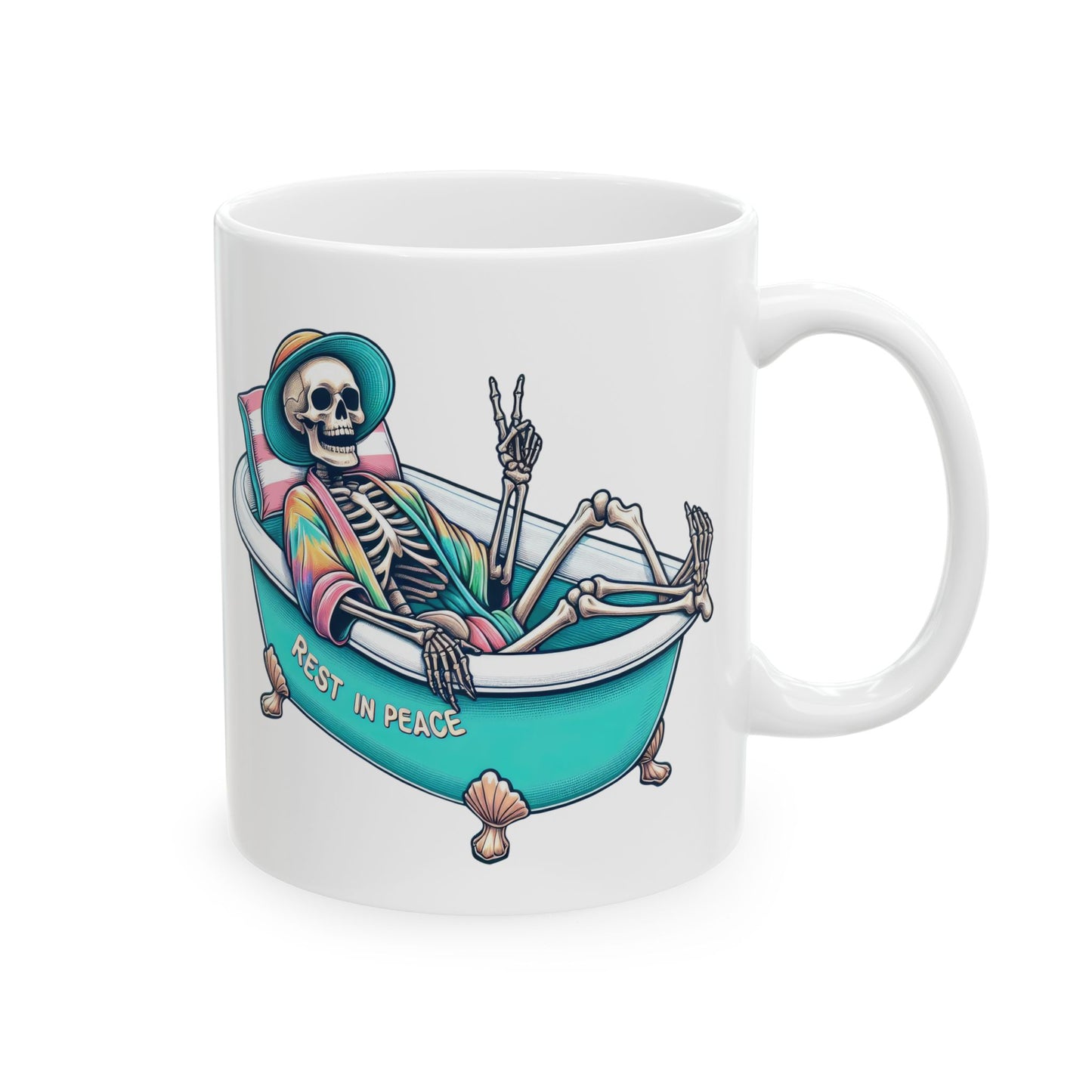 Rest In Peace Skeleton Mug | Relaxing Bath Coffee Cup | Quirky Peaceful Gift