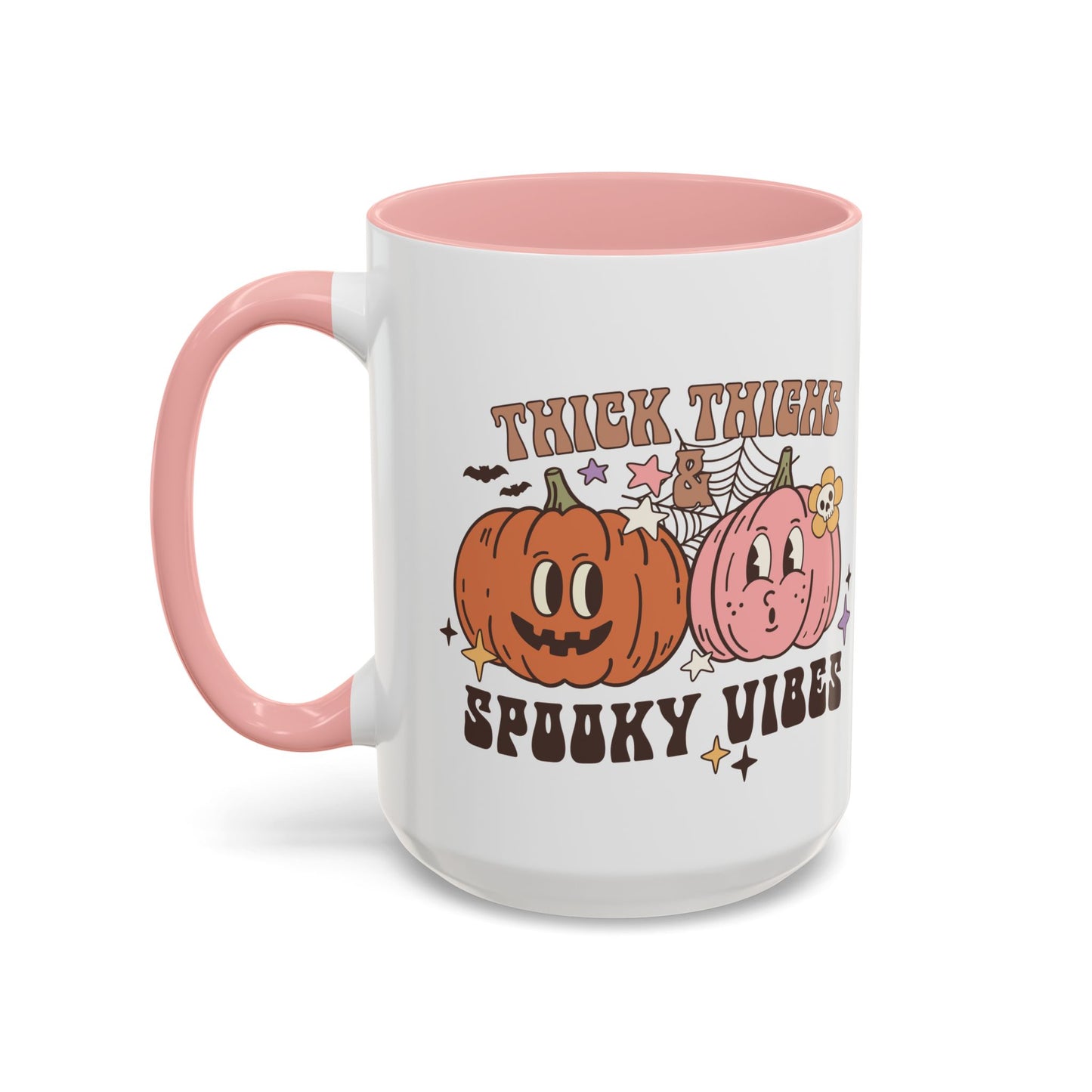 Thick Thighs and Spooky Vibes Halloween Mug | 11oz and 15oz Ceramic Coffee Cup | Cute Pumpkin Design