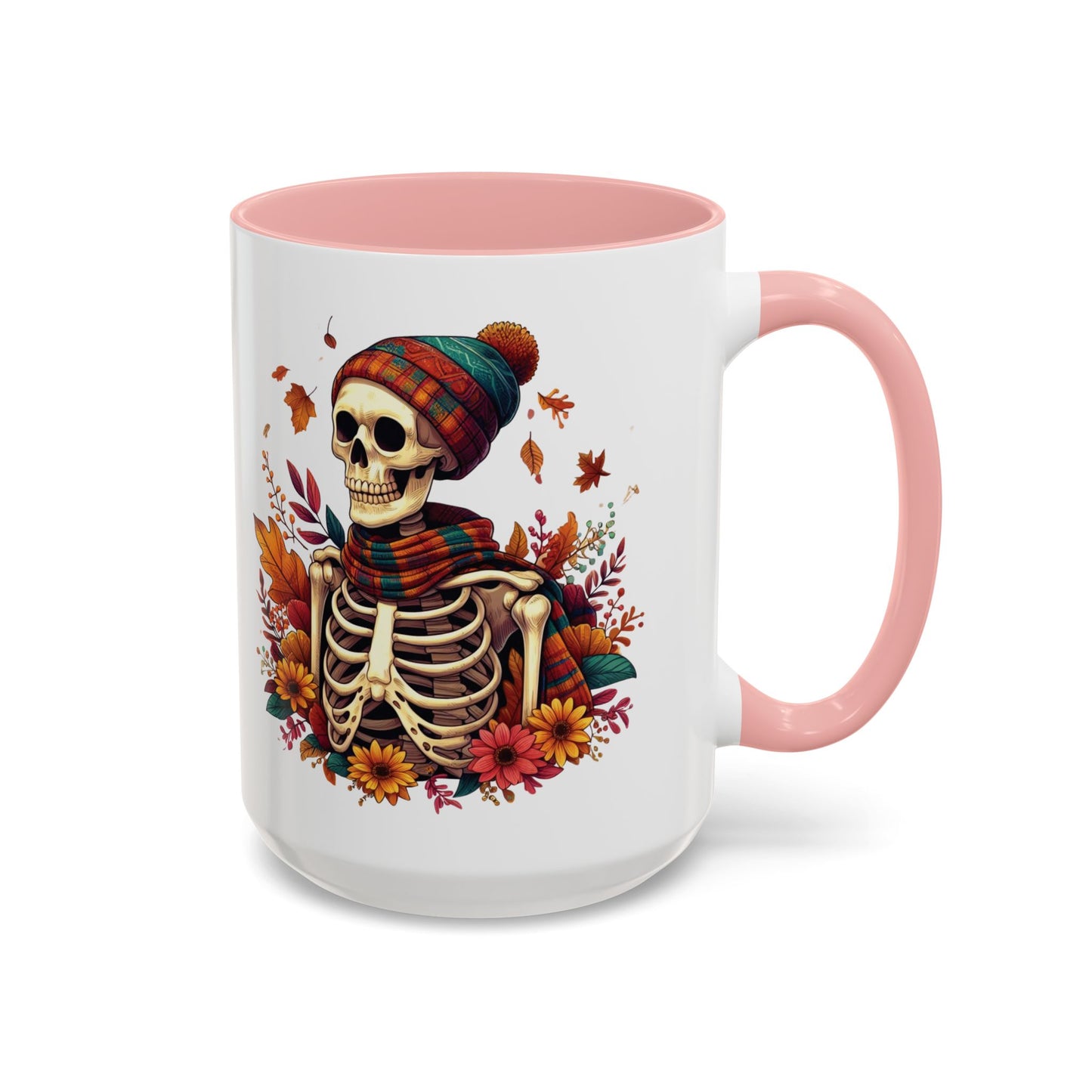 Cozy Fall Skeleton Mug | Cute Autumn Skeleton Coffee Mug | Fall-Themed Drinkware | Halloween Skeleton in Scarf Design