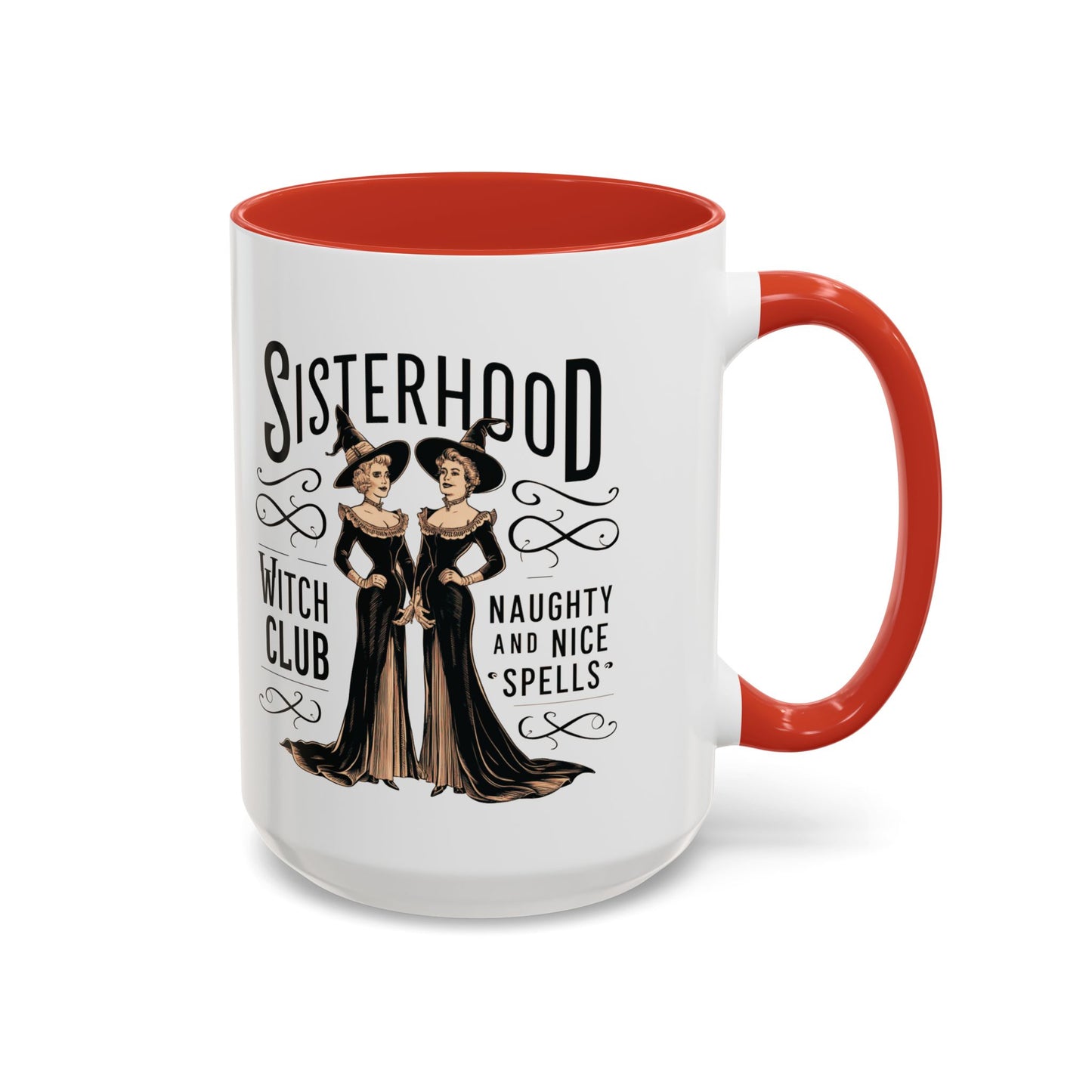 Sisterhood Witch Club Mug | Vintage Witch Design | Halloween Coffee Mug | Naughty & Nice Spells | Witchy Drinkware