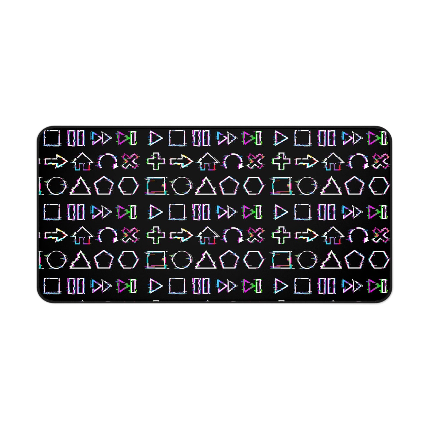 Retro Button Geometric Symbol Desk Mat - Customizable Neoprene Anti-Slip Mouse Pad - Neon Office Decor - Available in 3 Sizes Glitch Buttons