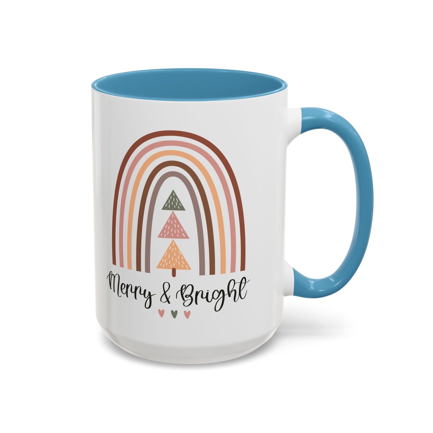 Merry & Bright Christmas Mug | Festive Rainbow and Tree Design | Holiday Coffee Mug | Christmas Drinkware