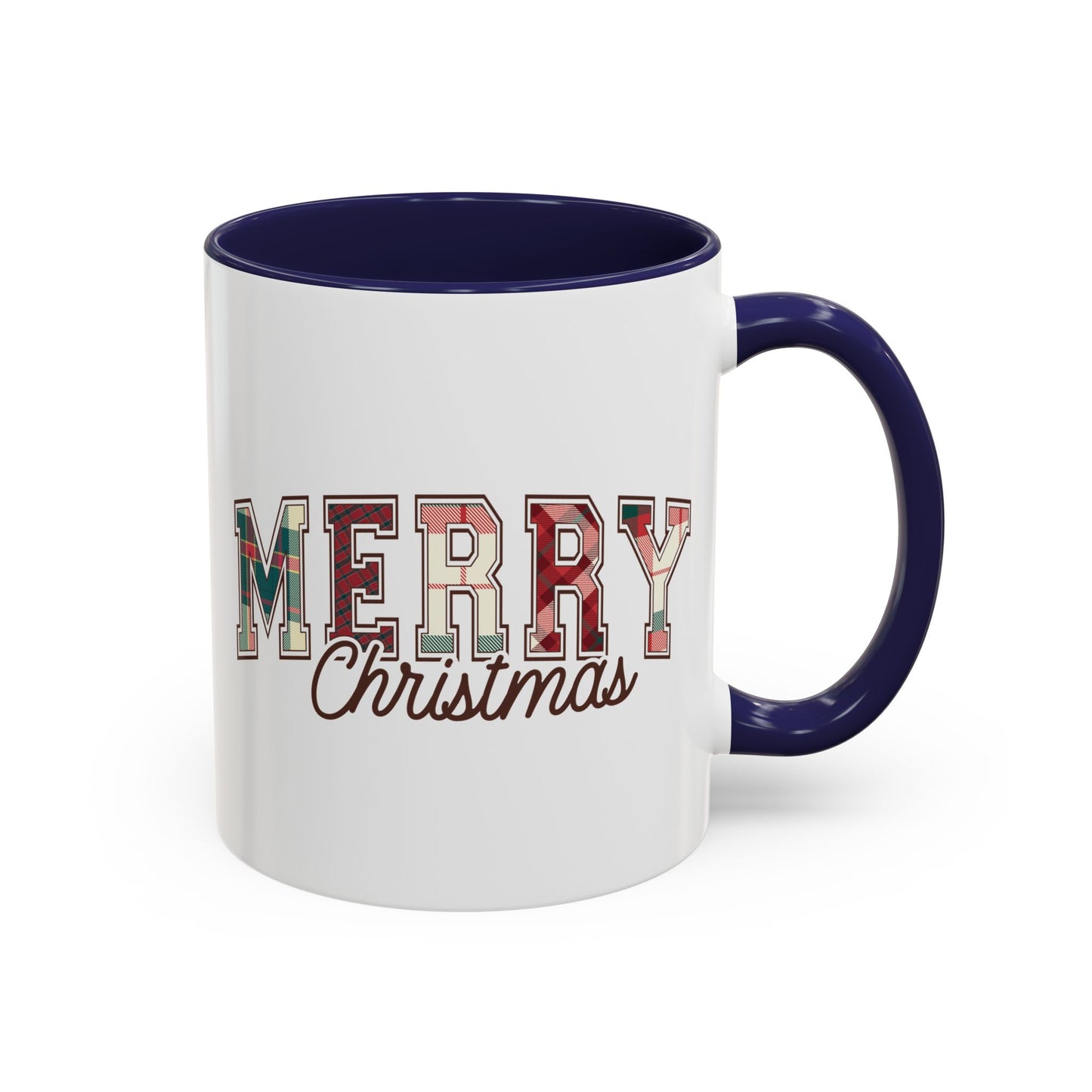 Merry Christmas Mug | Plaid Holiday Text Design | Festive Coffee Cup