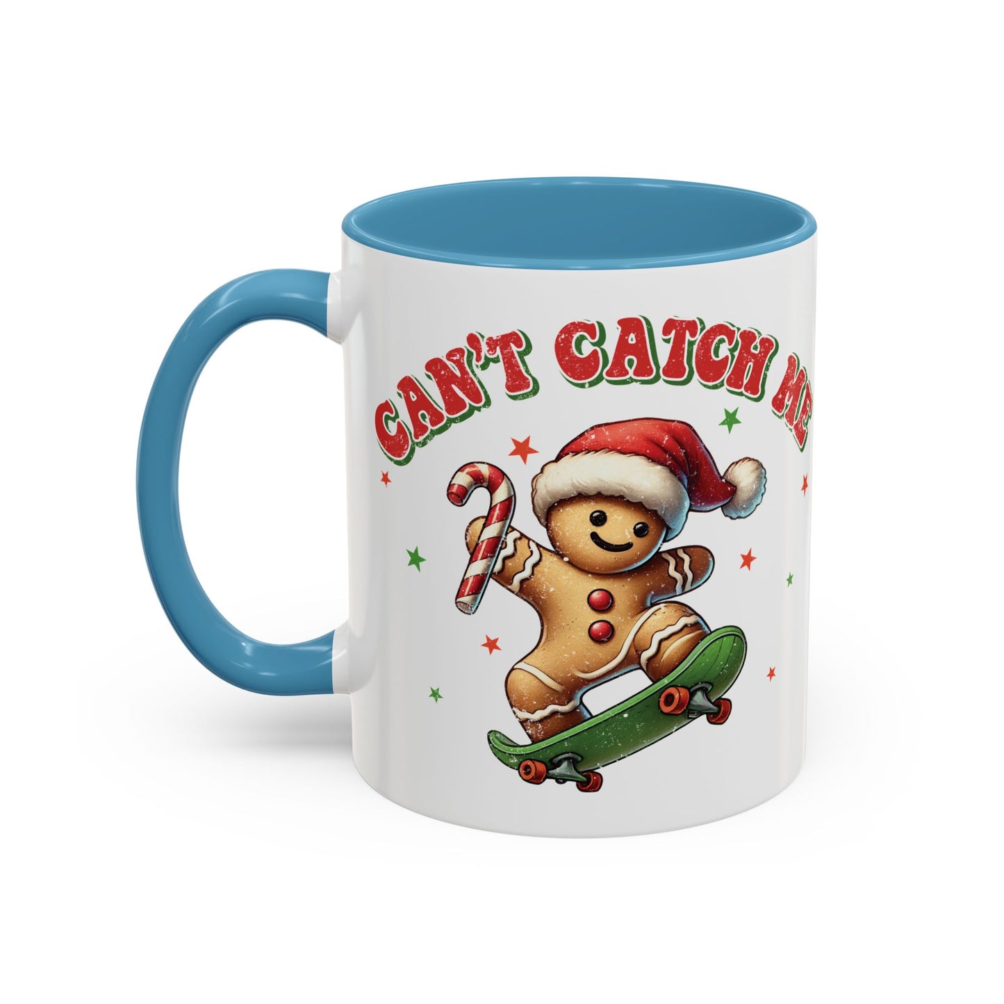 Can't Catch Me Gingerbread Mug - Fun Holiday Skateboarding Gingerbread Design - Perfect for Christmas Cheer